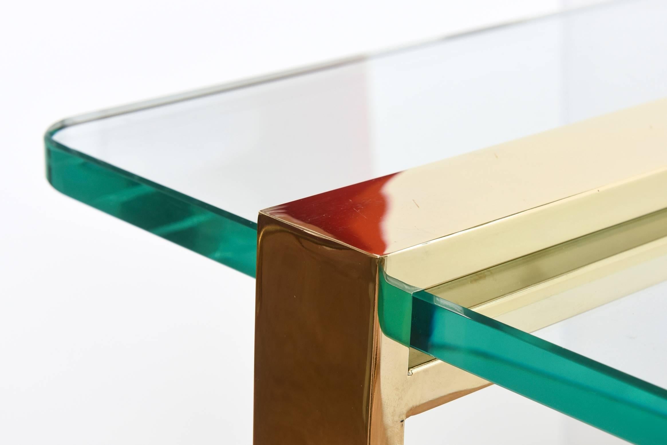 Late 20th Century Leon Rosen for Pace Gold-Plated and Glass Sculptural Cocktail or Library Table