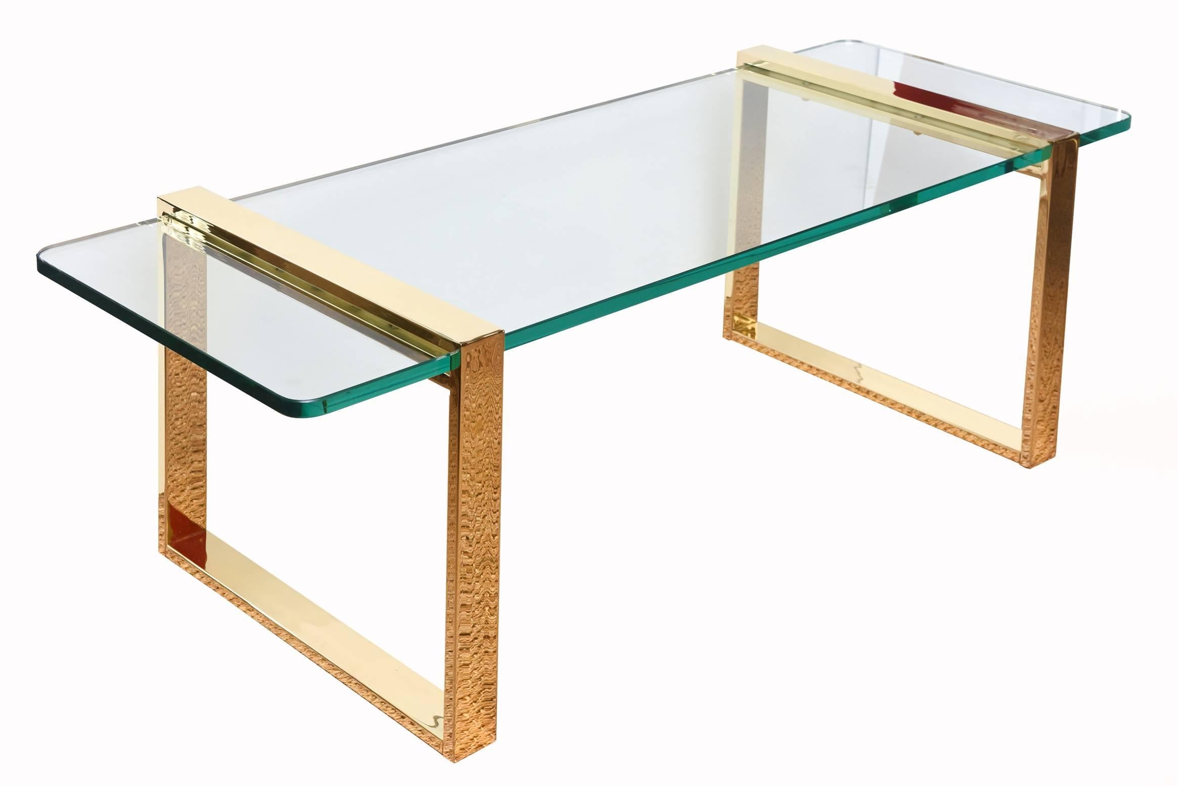 Italian Leon Rosen for Pace Gold-Plated and Glass Sculptural Cocktail or Library Table