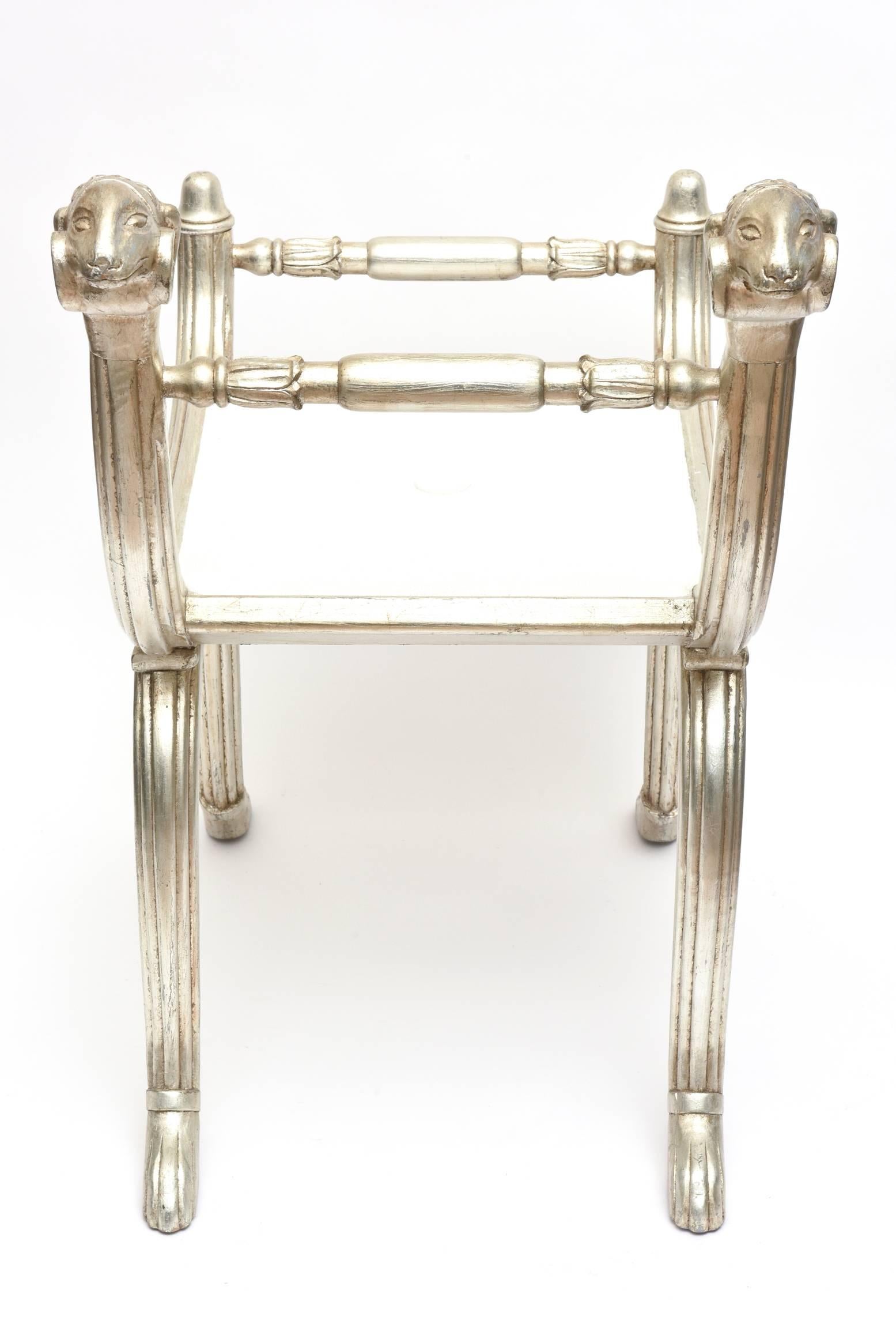 Silver/Gold Leaf Wood and Upholstered Hollywood Regency Ram's Bench/ SALE 2