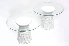 Plaster of Paris White Draped Tassle Sculptural Side Tables John Dickinson Style