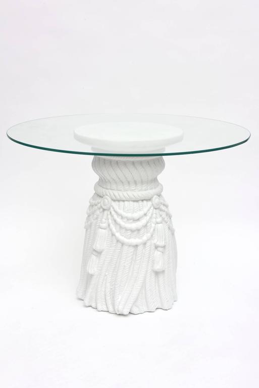Organic Modern Plaster of Paris White Draped Tassle Sculptural Side Tables John Dickinson Style For Sale
