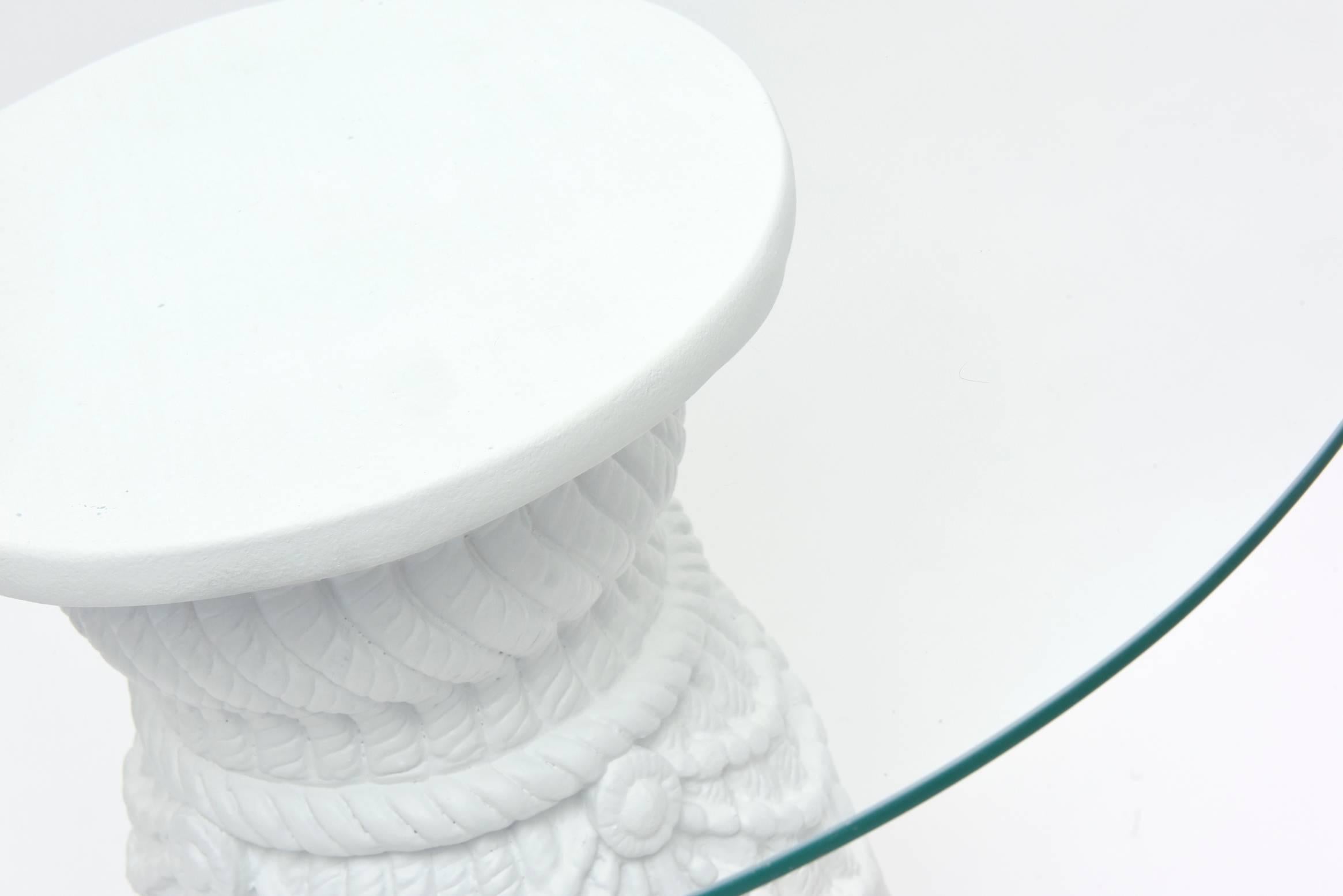 American Plaster of Paris White Draped Tassle Sculptural Side Tables John Dickinson Style