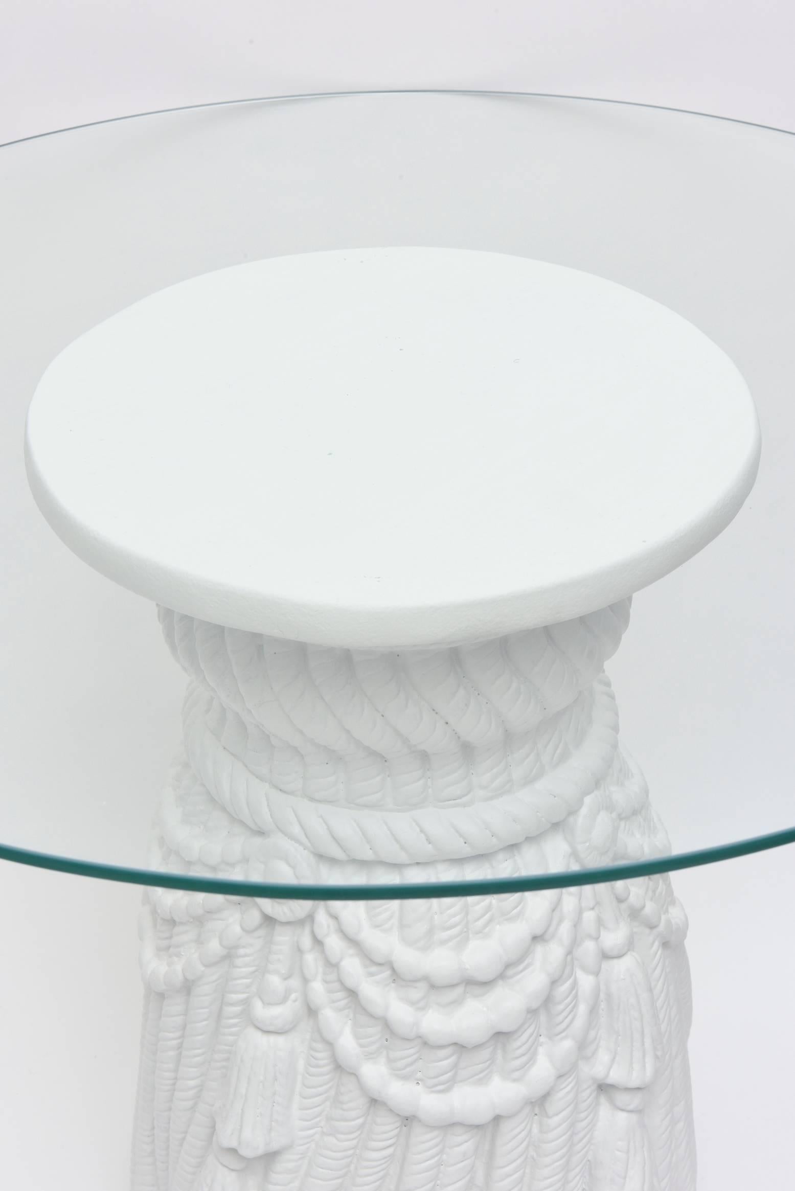 Plaster of Paris White Draped Tassle Sculptural Side Tables John Dickinson Style In Good Condition In North Miami, FL