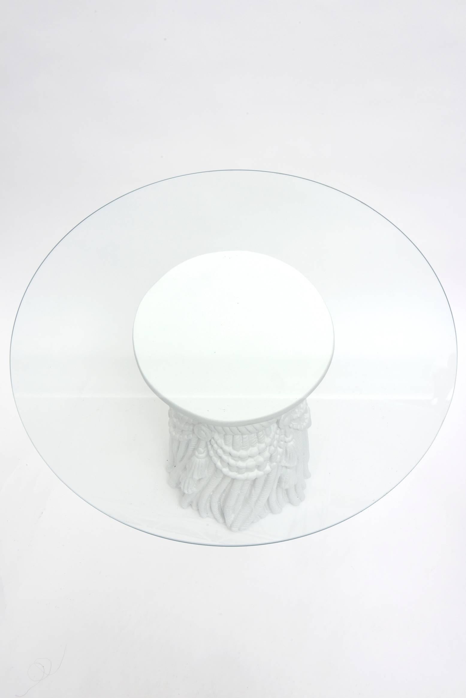 Late 20th Century Plaster of Paris White Draped Tassle Sculptural Side Tables John Dickinson Style