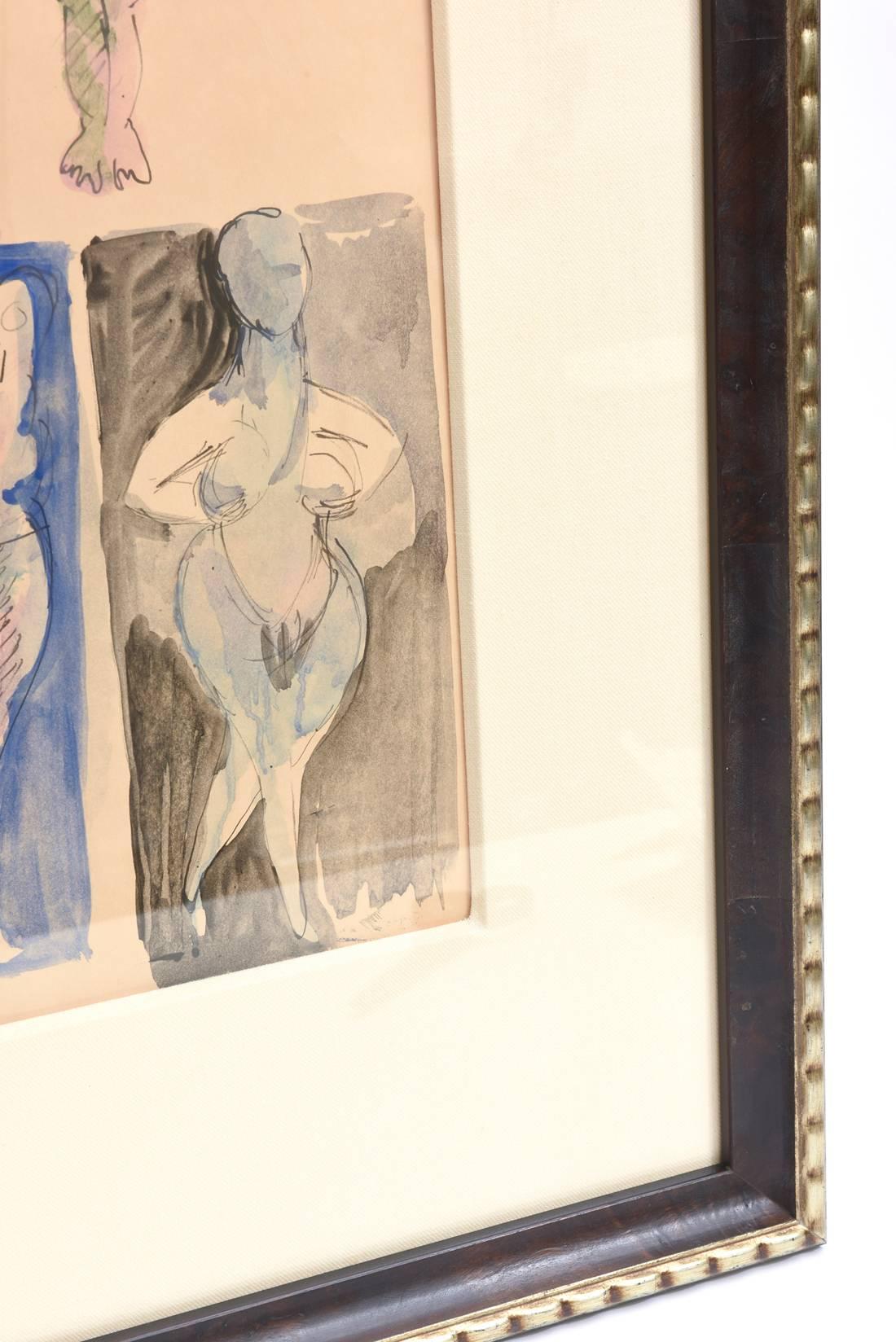 Chamberlain Signed Watercolor Mid-Century Modern Custom Museum Framed For Sale 1