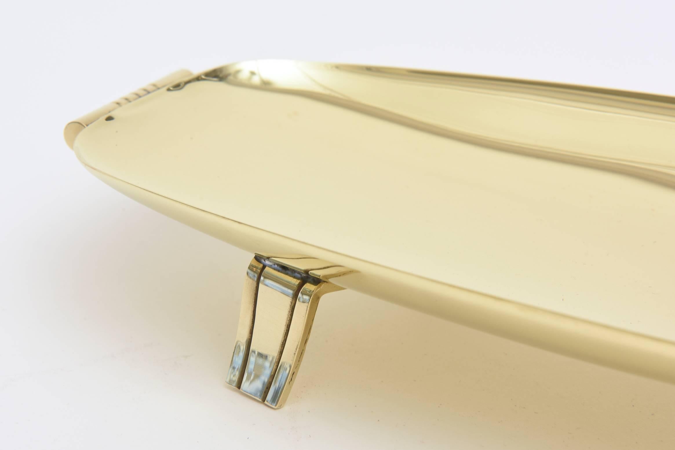 Mid-20th Century Tommi Parzinger Brass Footed Rectangular Bowl or Tray Mid-Century Modern