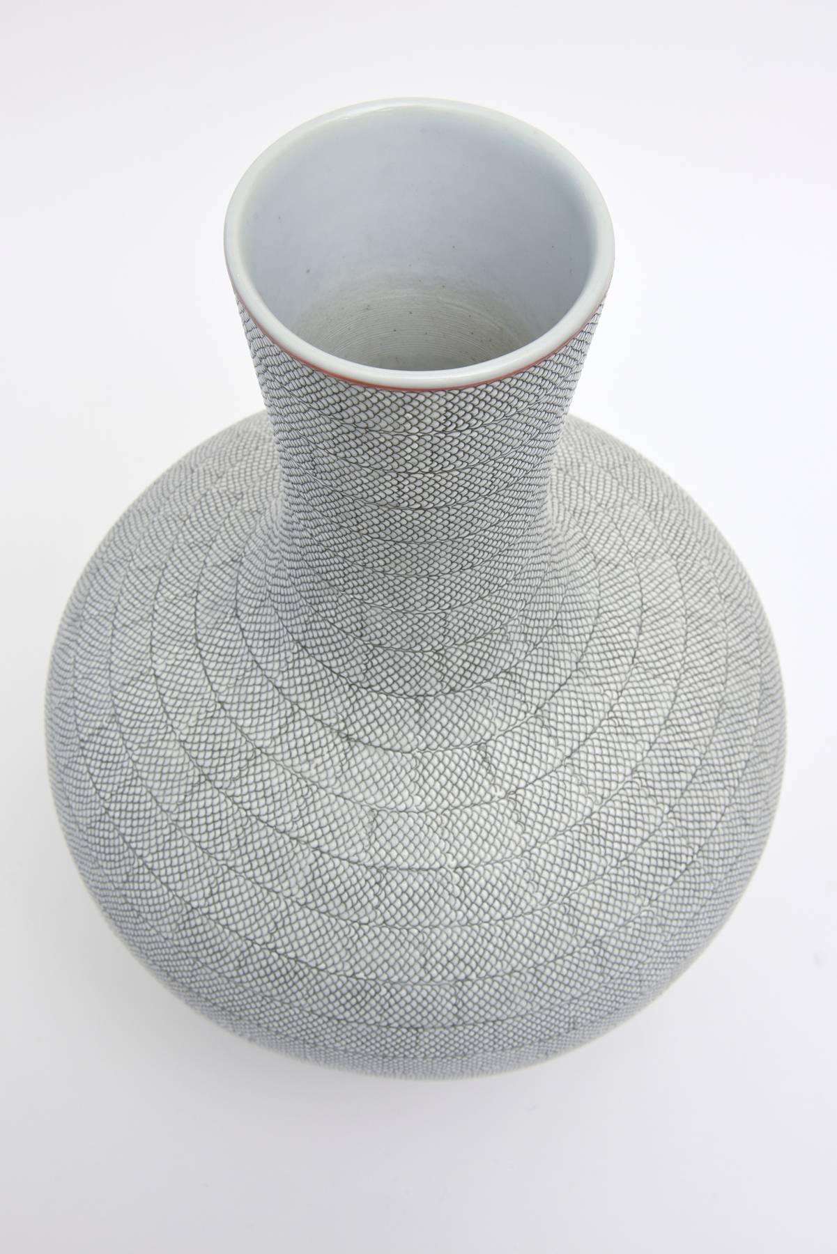 Mid-Century Modern Mid-Century Snakeskin Patterned Textural Porcelain Vase or Vessel