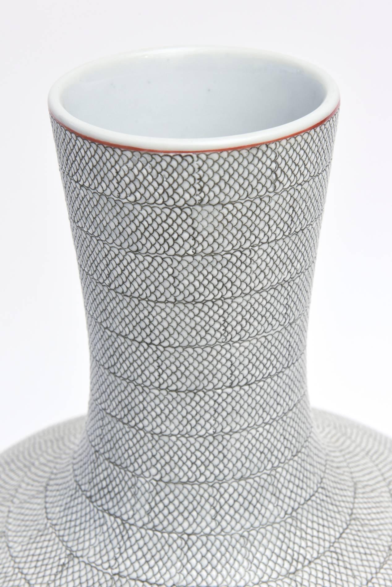 Japanese Mid-Century Snakeskin Patterned Textural Porcelain Vase or Vessel