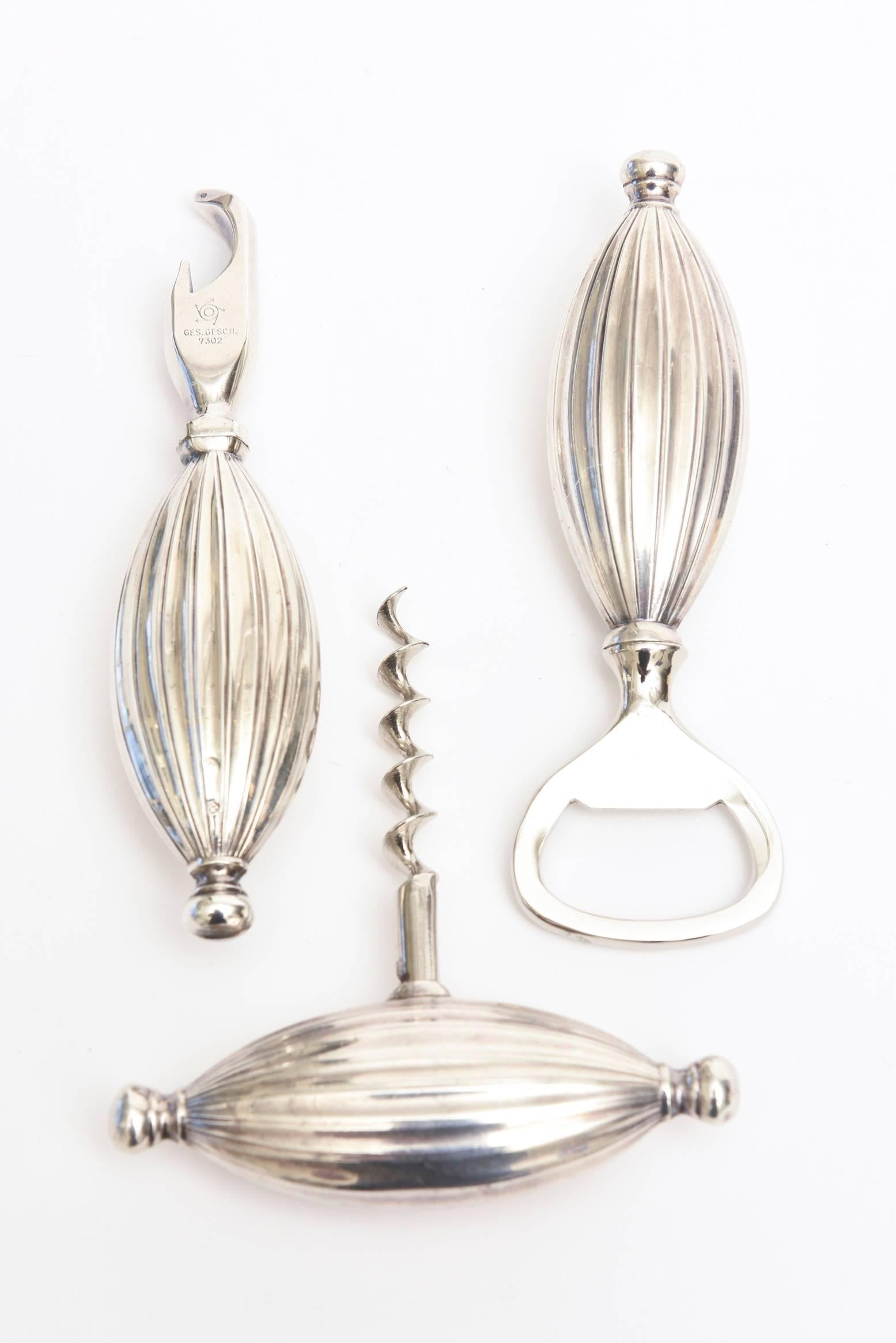 3 Mid-Century Modern Sterling Silver Signed Sculptural Barware Set 3