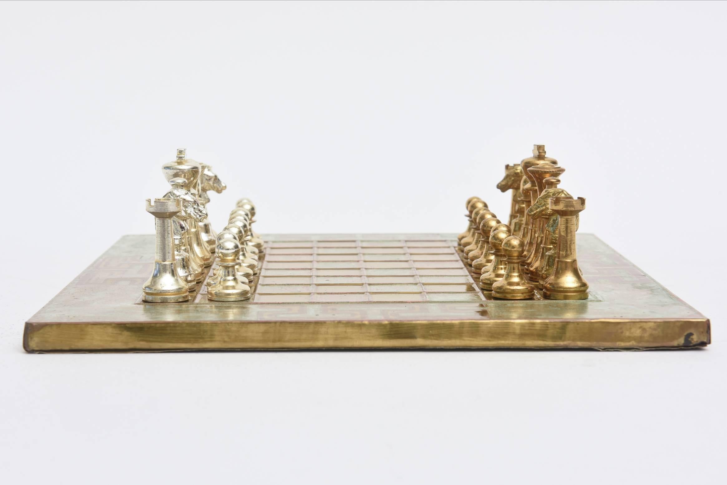 Classical Greek  Greek Key Mid-Century Modern Chrome, Brass & Copper Chess Set /SALE