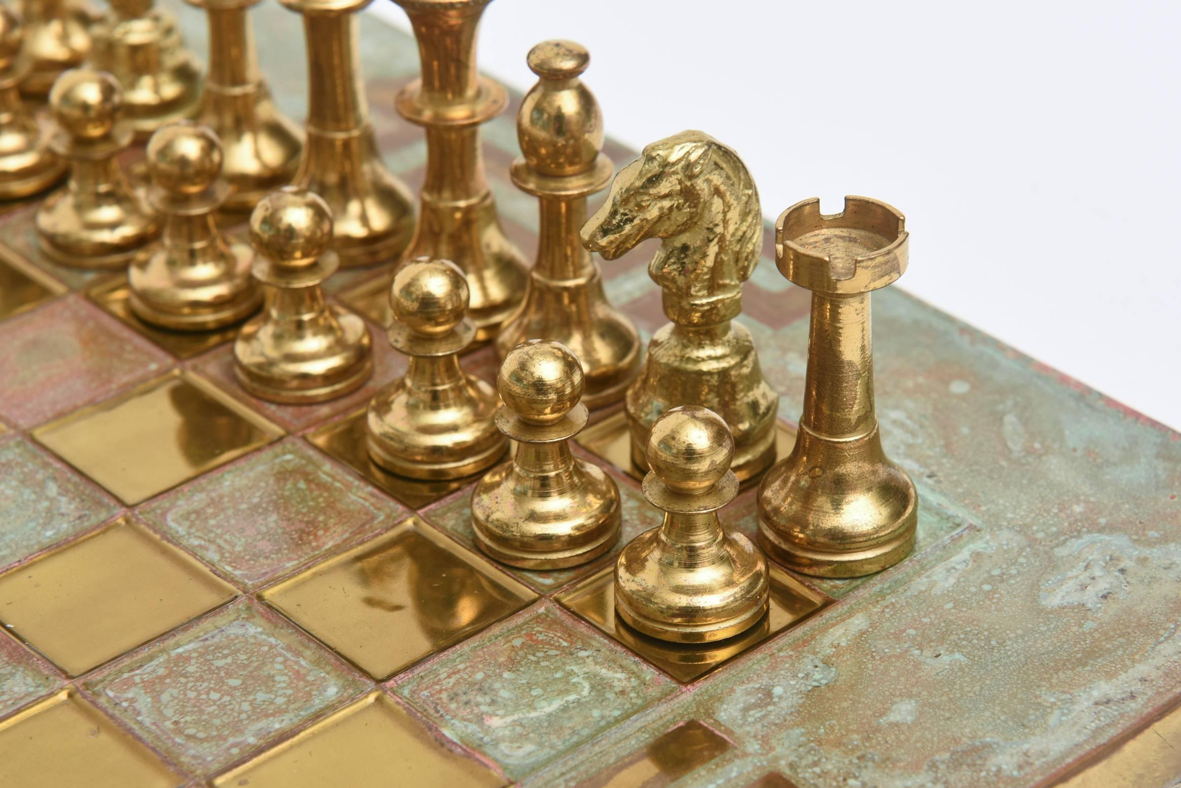  Greek Key Mid-Century Modern Chrome, Brass & Copper Chess Set /SALE 1
