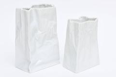 Pair of Rosenthal Crushed/ Crinkled White Glazed Porcelain Bags/ Vases/ Vessels