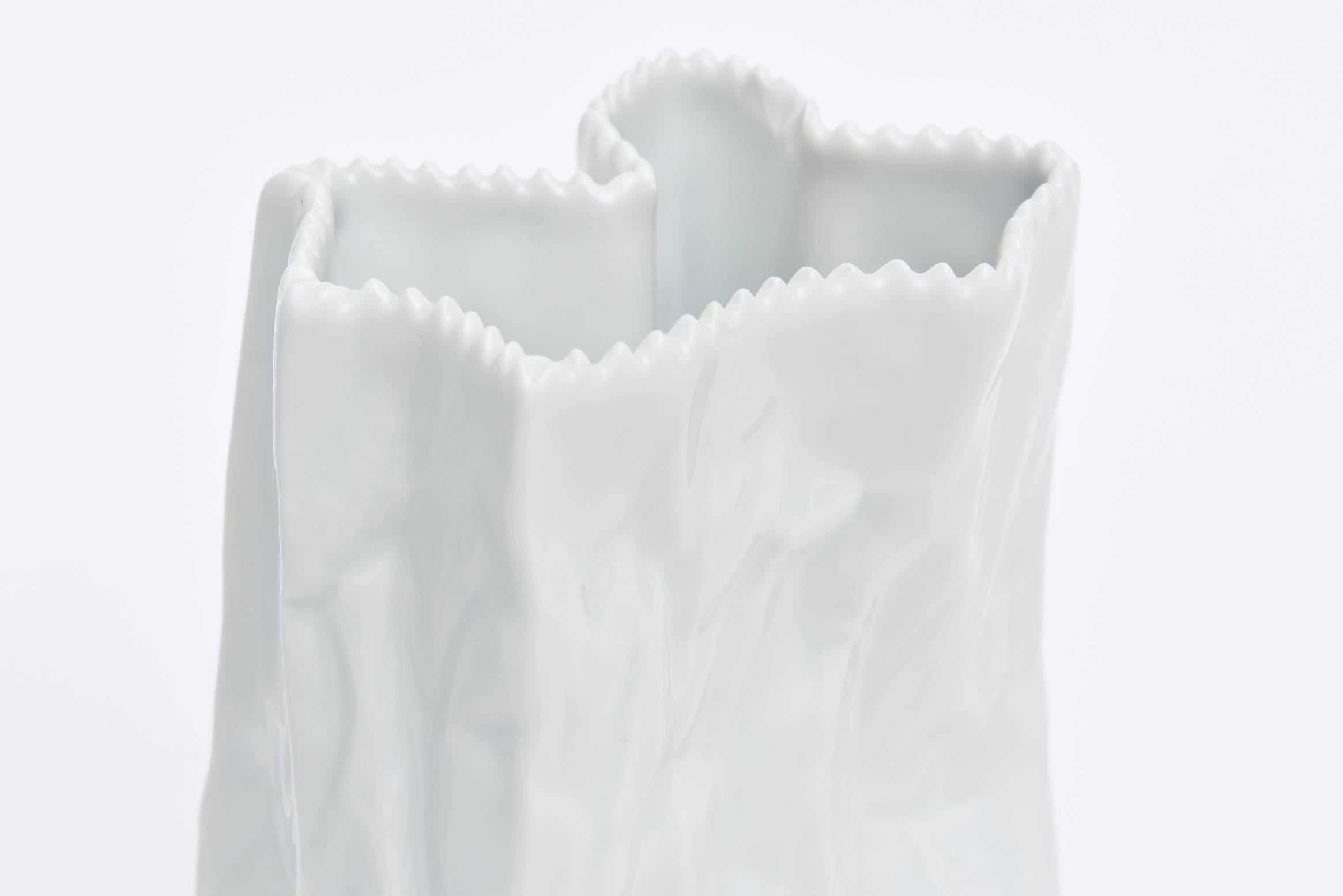 German Pair of Rosenthal Crushed/ Crinkled White Glazed Porcelain Bags/ Vases/ Vessels