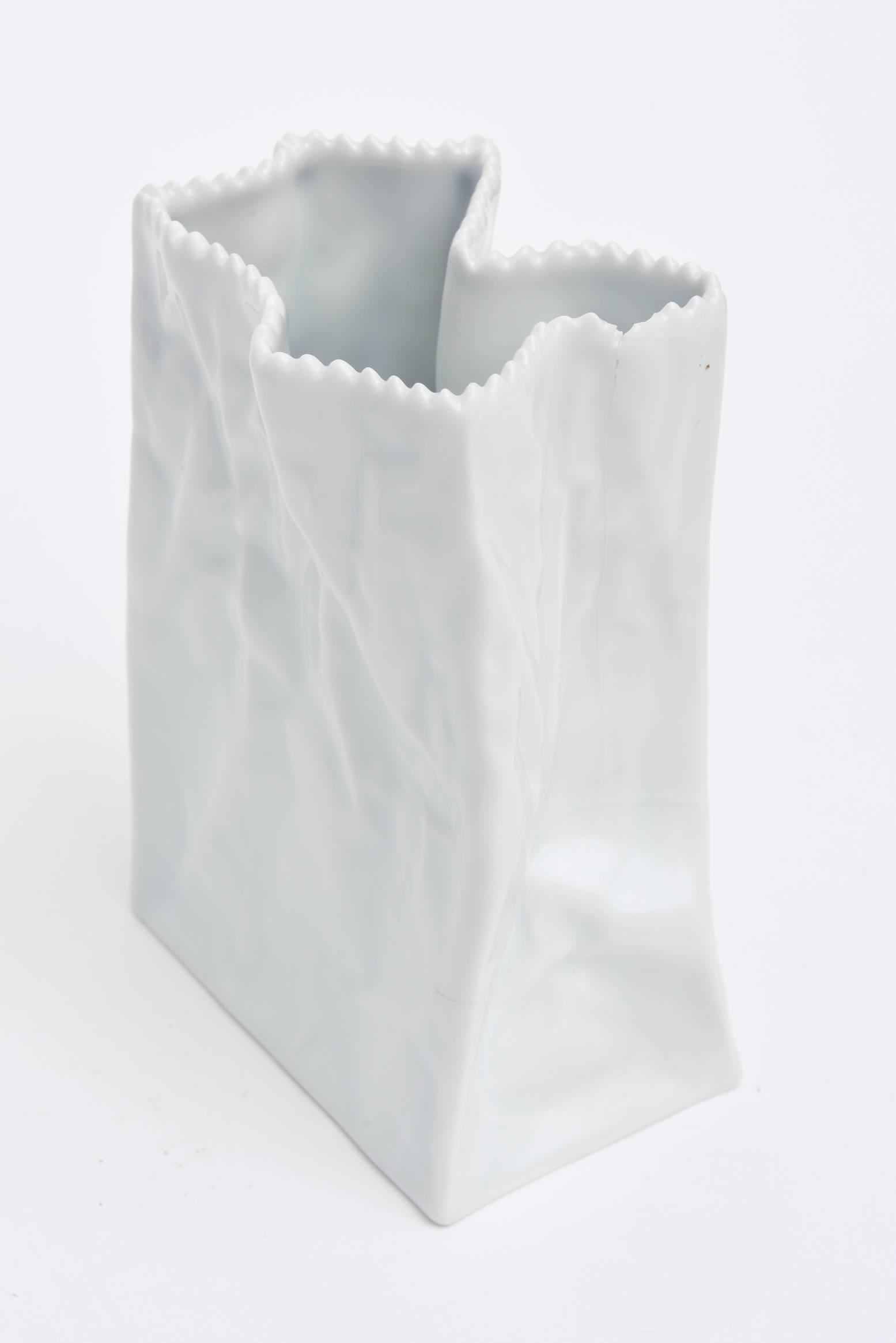 Late 20th Century Pair of Rosenthal Crushed/ Crinkled White Glazed Porcelain Bags/ Vases/ Vessels
