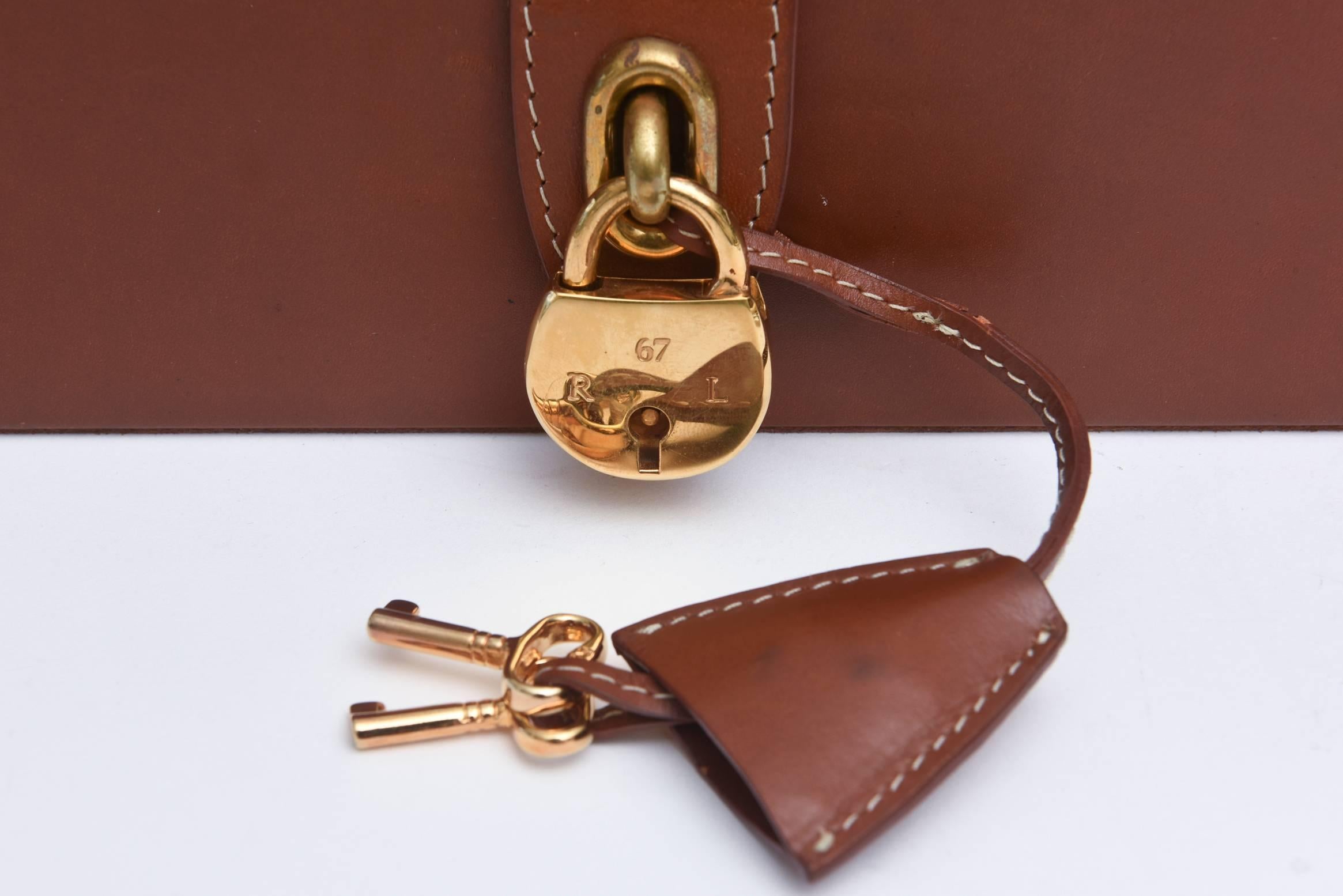 Fin du 20e siècle Boîte à montres Polo Ralph Lauren en cuir et plaqué or