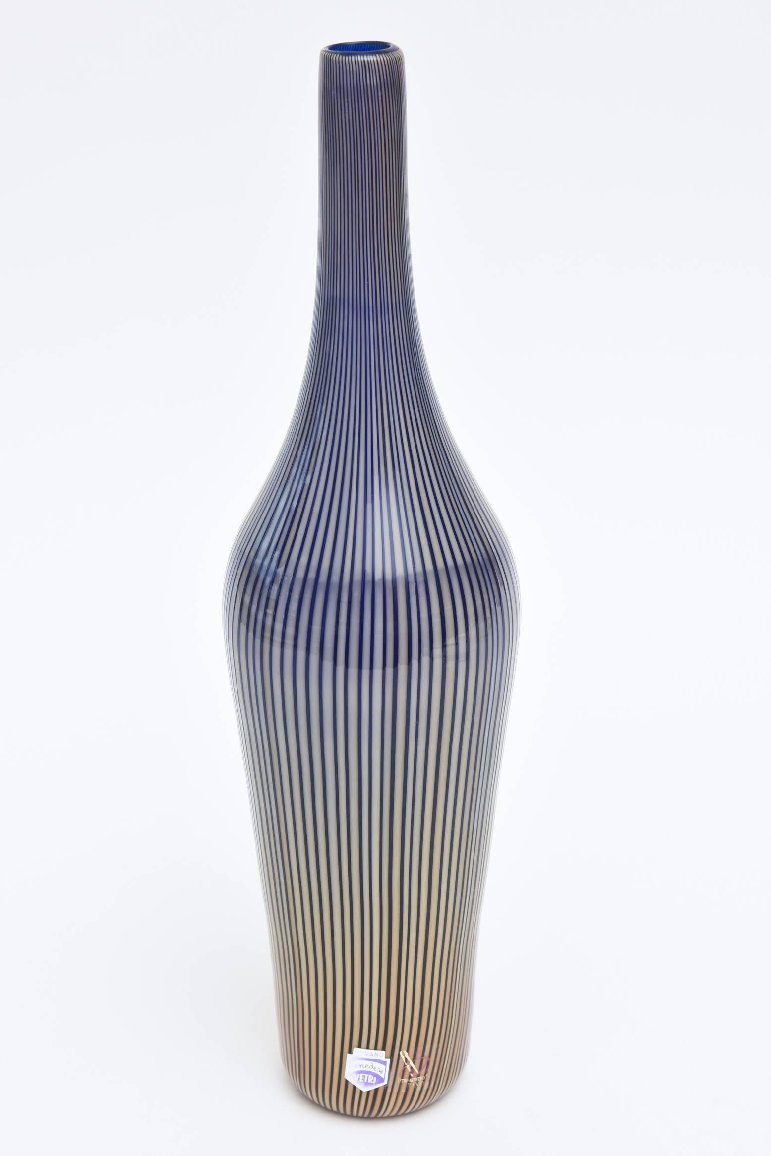 Murano Cenedese Striped Bottle, Vessel, Glass Sculpture 1
