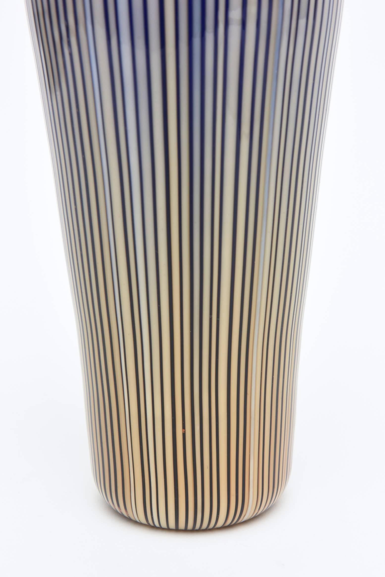 Blown Glass Murano Cenedese Striped Bottle, Vessel, Glass Sculpture