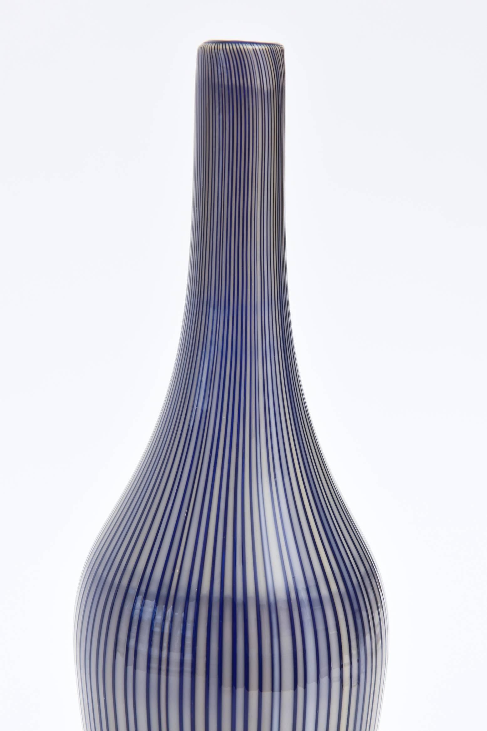 Murano Cenedese Striped Bottle, Vessel, Glass Sculpture In Good Condition In North Miami, FL