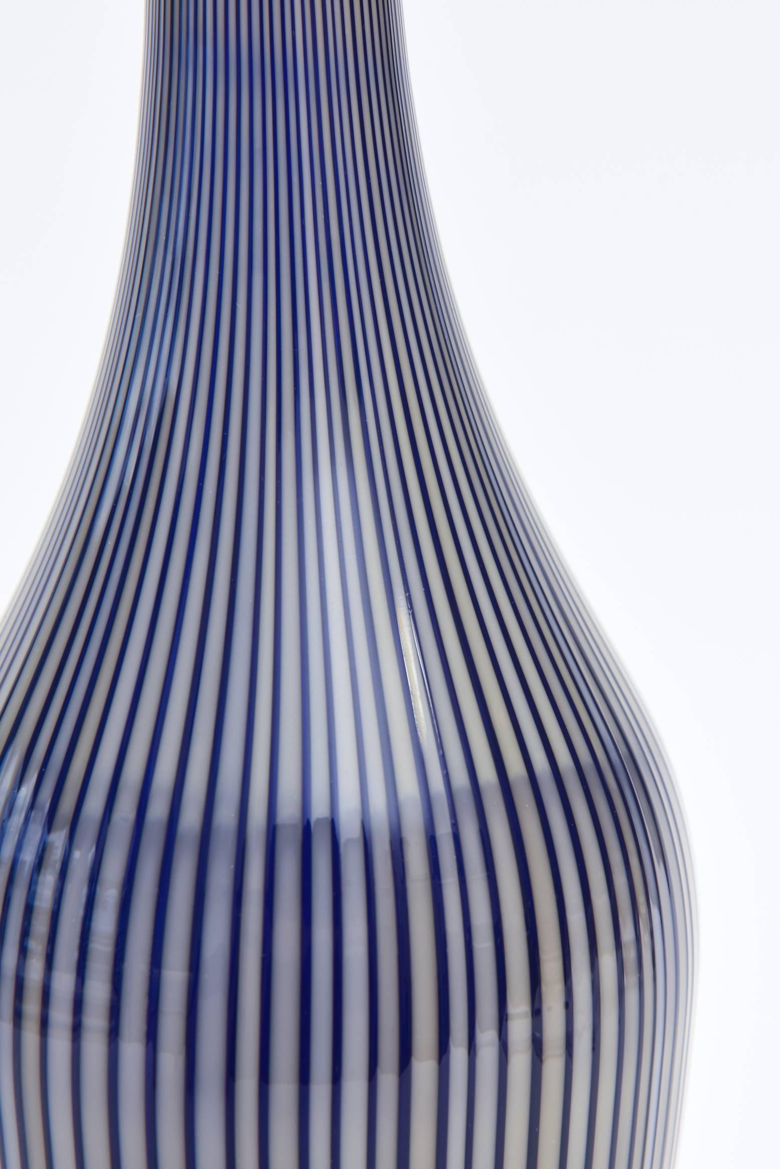 Italian Murano Cenedese Striped Bottle, Vessel, Glass Sculpture
