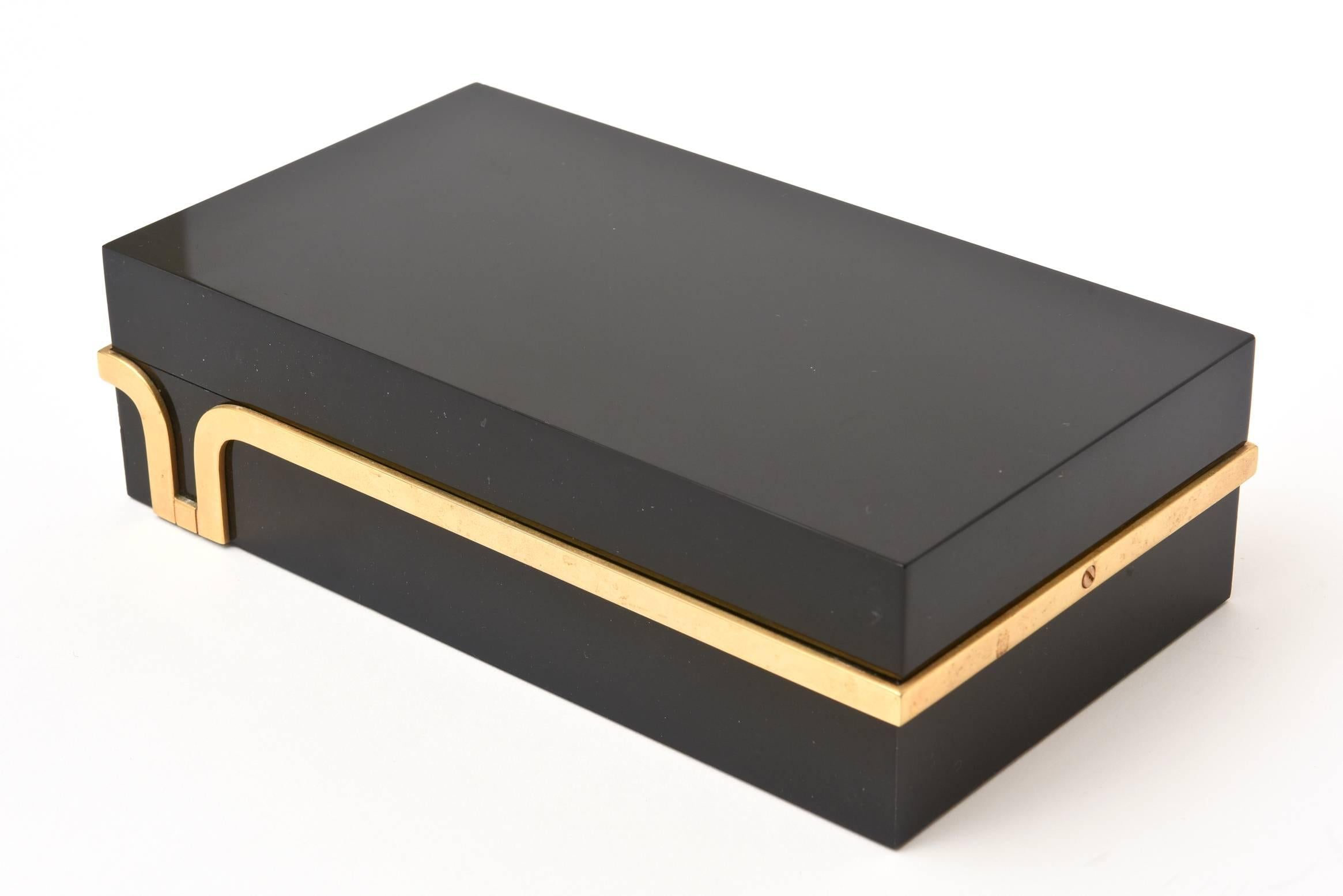 Black Lucite and Brass Two-Part Modernist Box 2