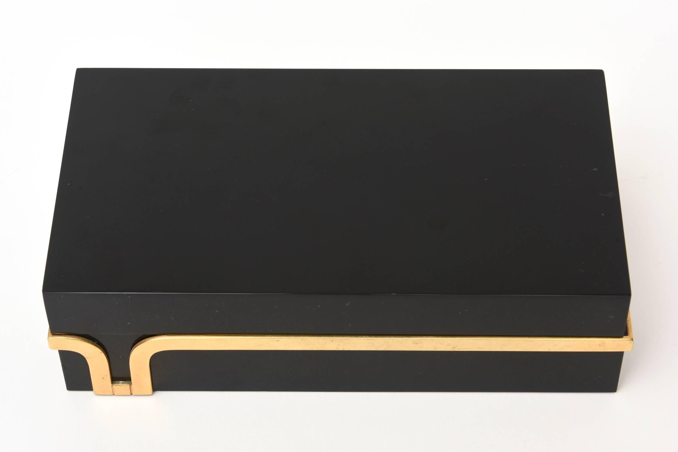 Black Lucite and Brass Two-Part Modernist Box 3