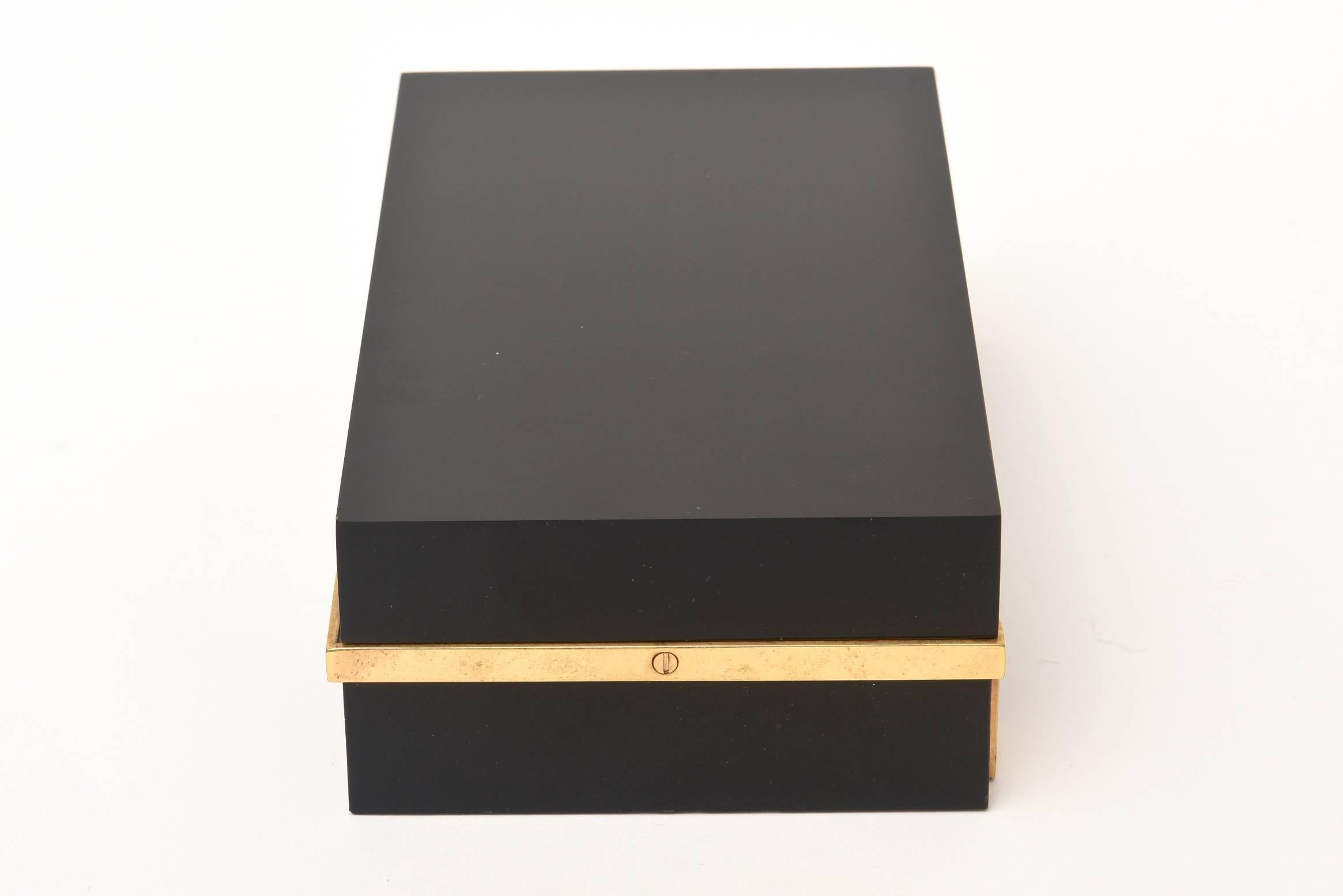 Black Lucite and Brass Two-Part Modernist Box 4