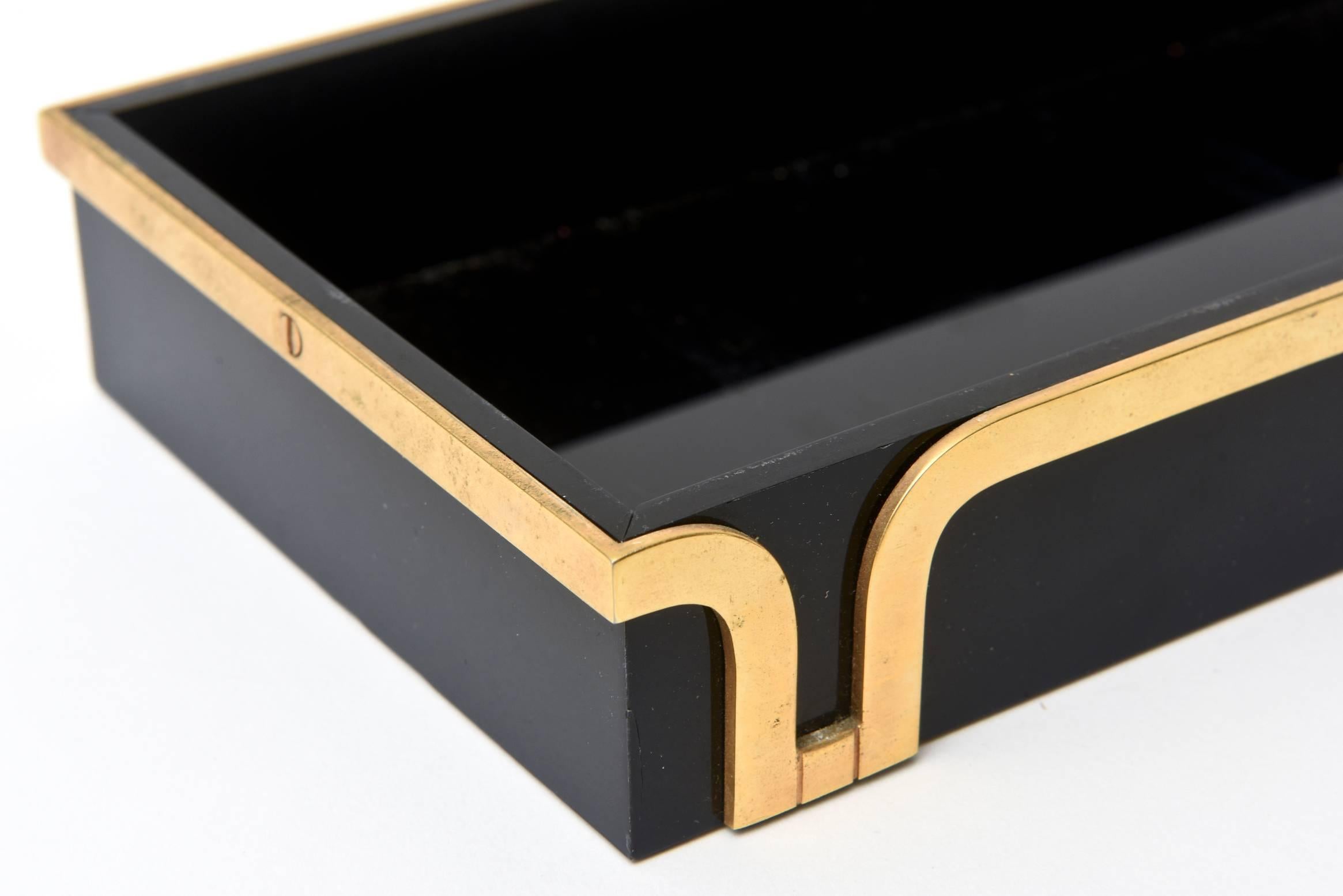 Black Lucite and Brass Two-Part Modernist Box 1