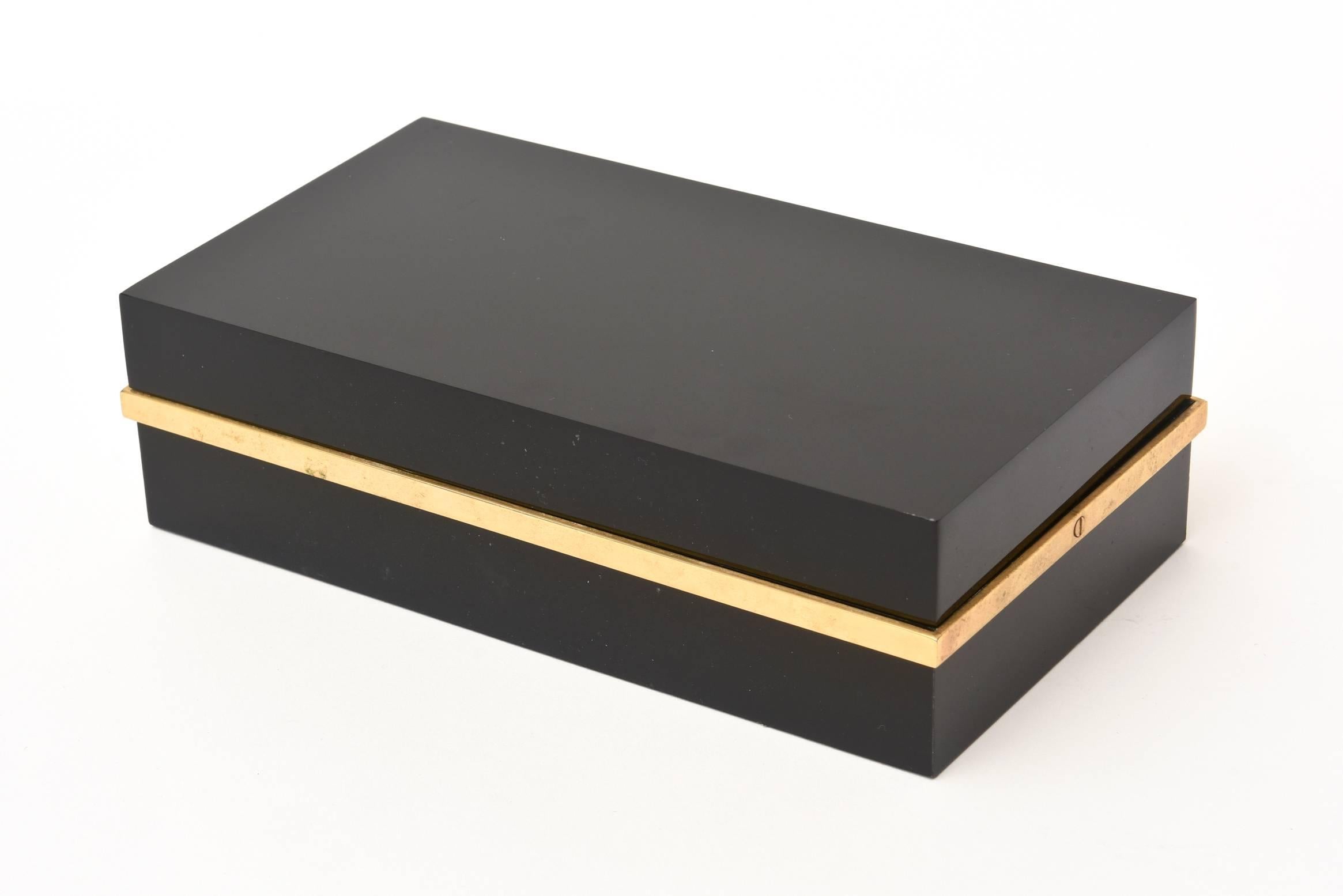 Black Lucite and Brass Two-Part Modernist Box 5