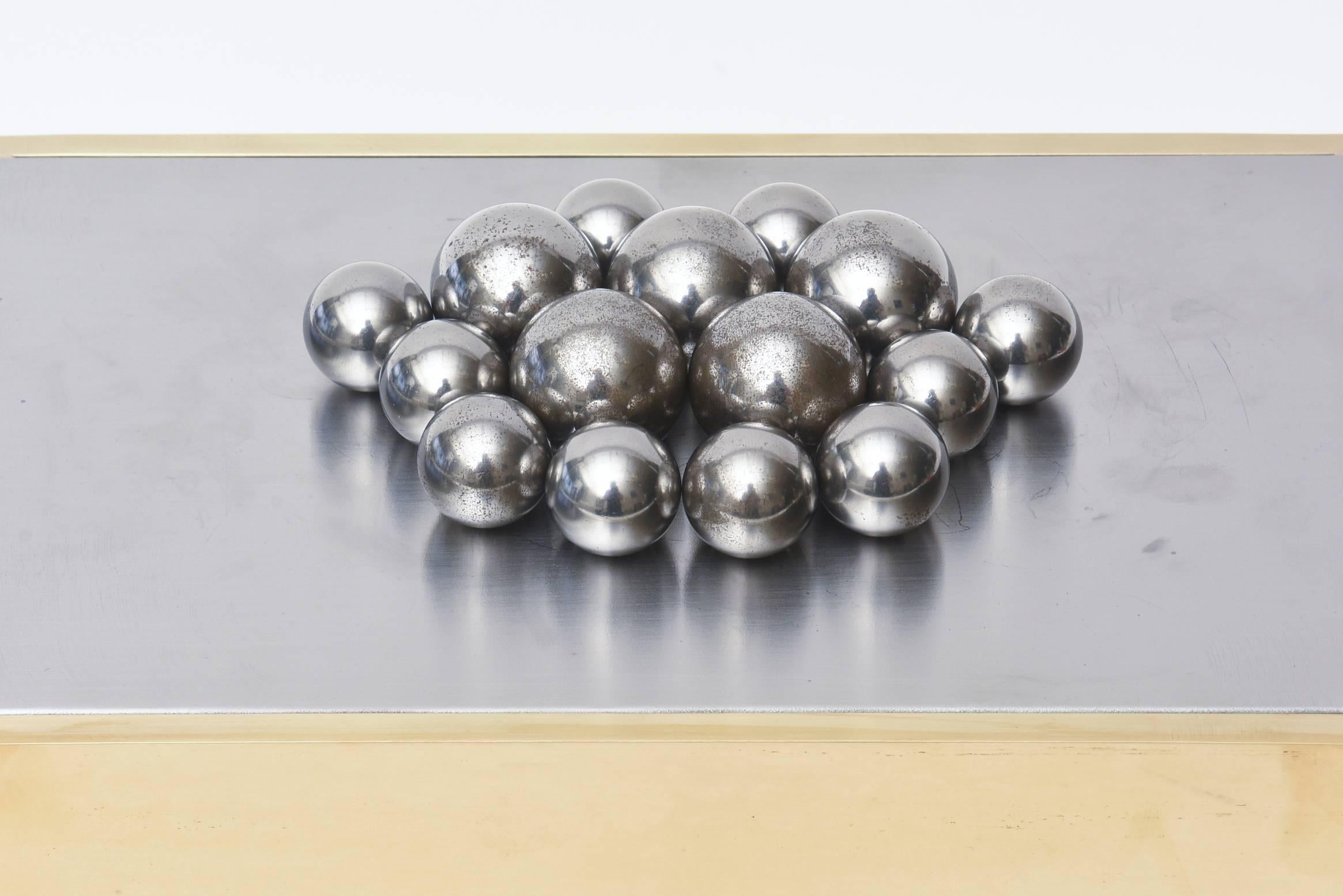 French Mid-Century Polished Brass and Steel Magnetic Ball Sculpture 1