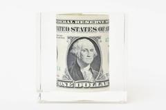 Dollar Bill Lucite Sculpture Or Paperweight Vintage