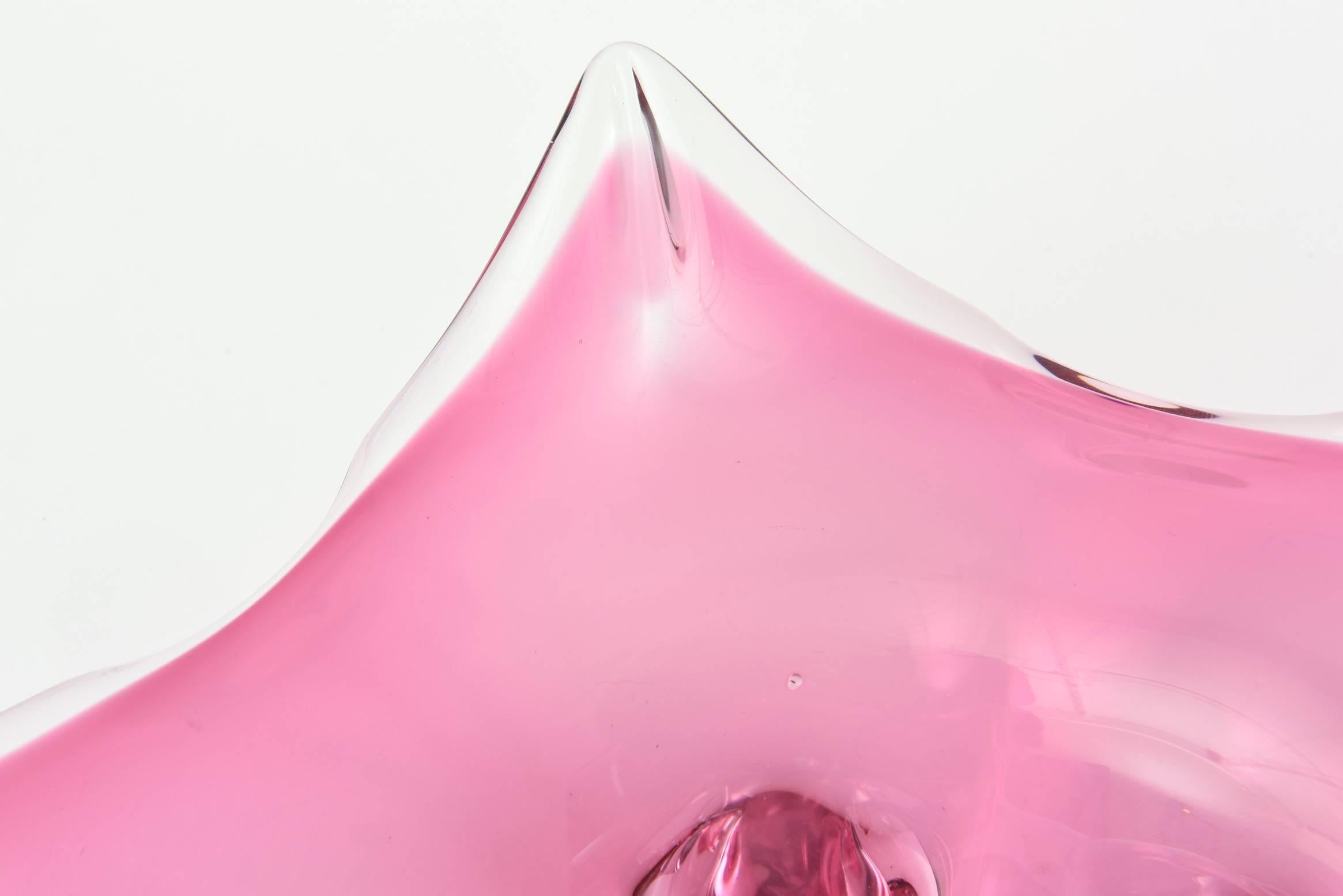Blown Glass Italian Murano Seguso 5 Star Sommerso Pedestal Bowl