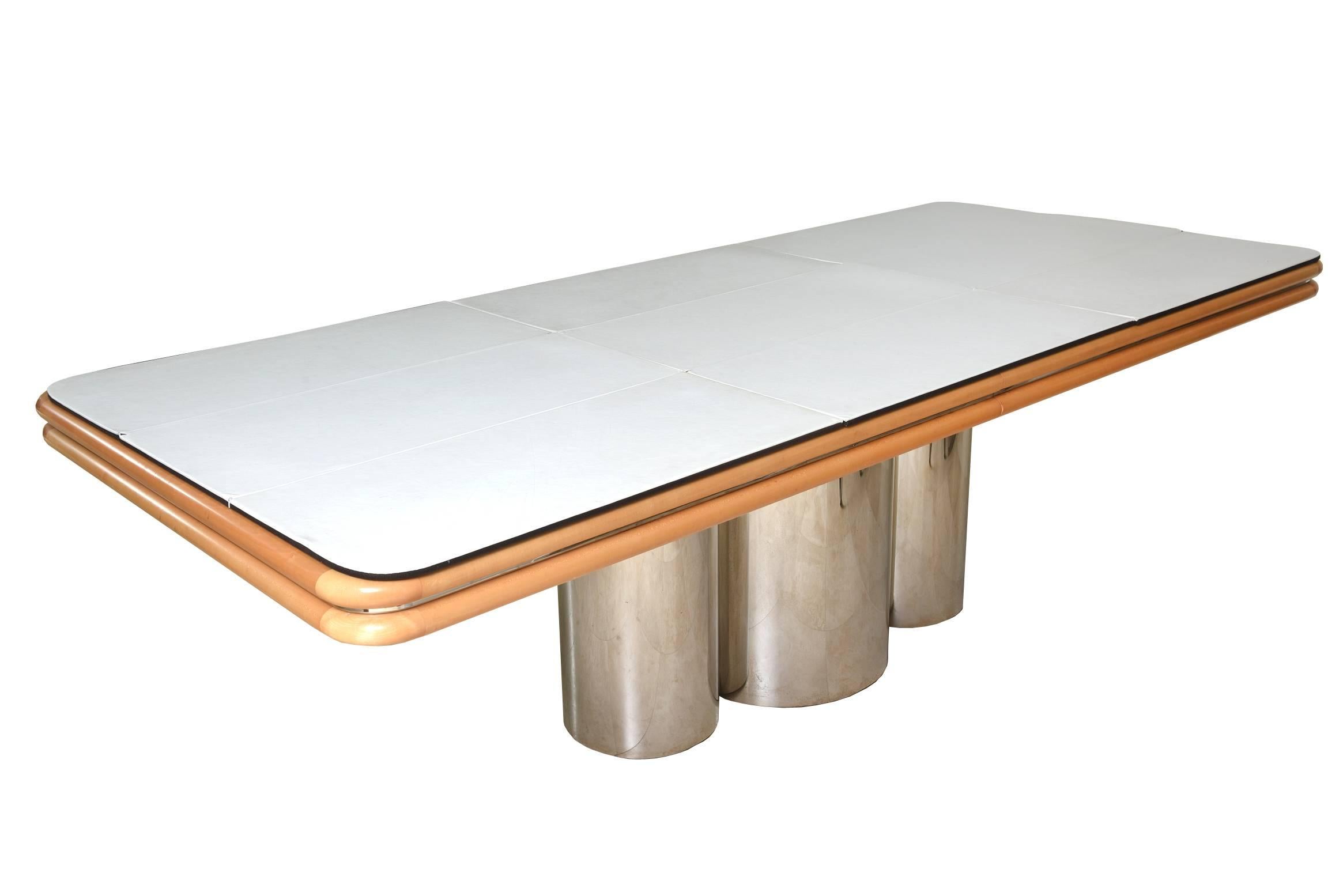 Brueton Bird's-Eye Maple and Stainless Steel Radial Dining Table  1