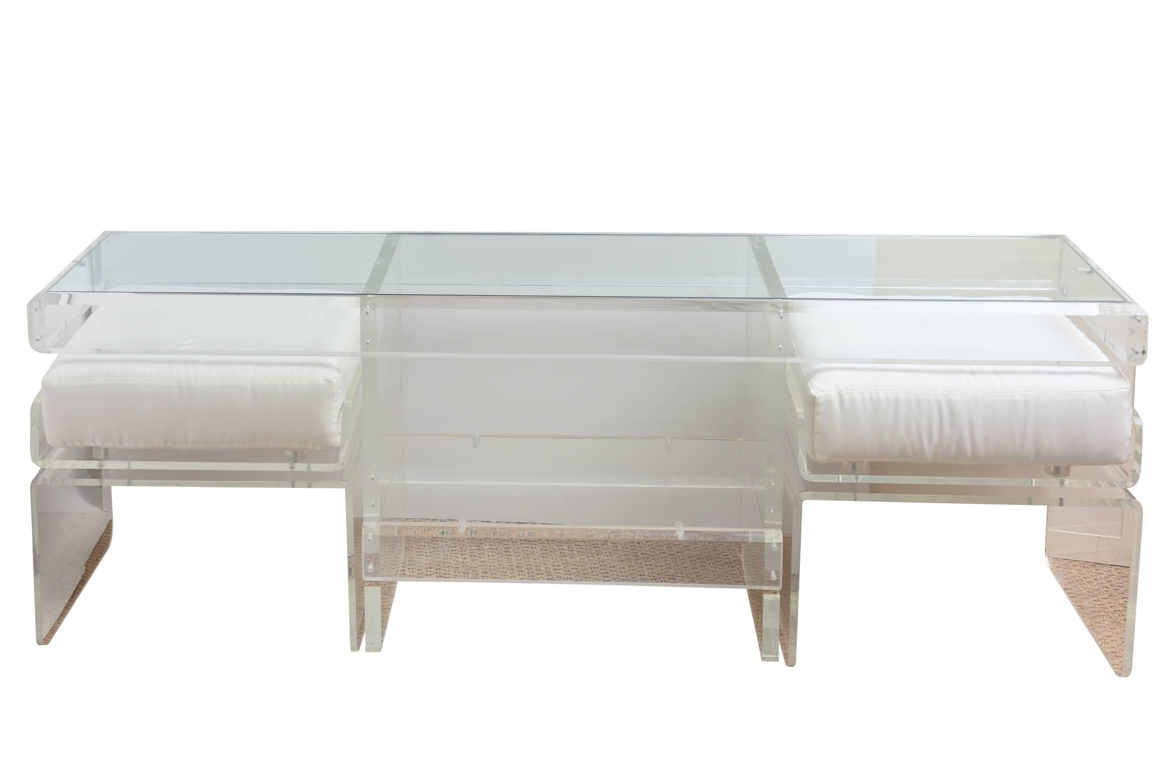 Modern Signed Italian Lucite Vintage Console with Two Pull-Out Benches /HOLIDAY SALE