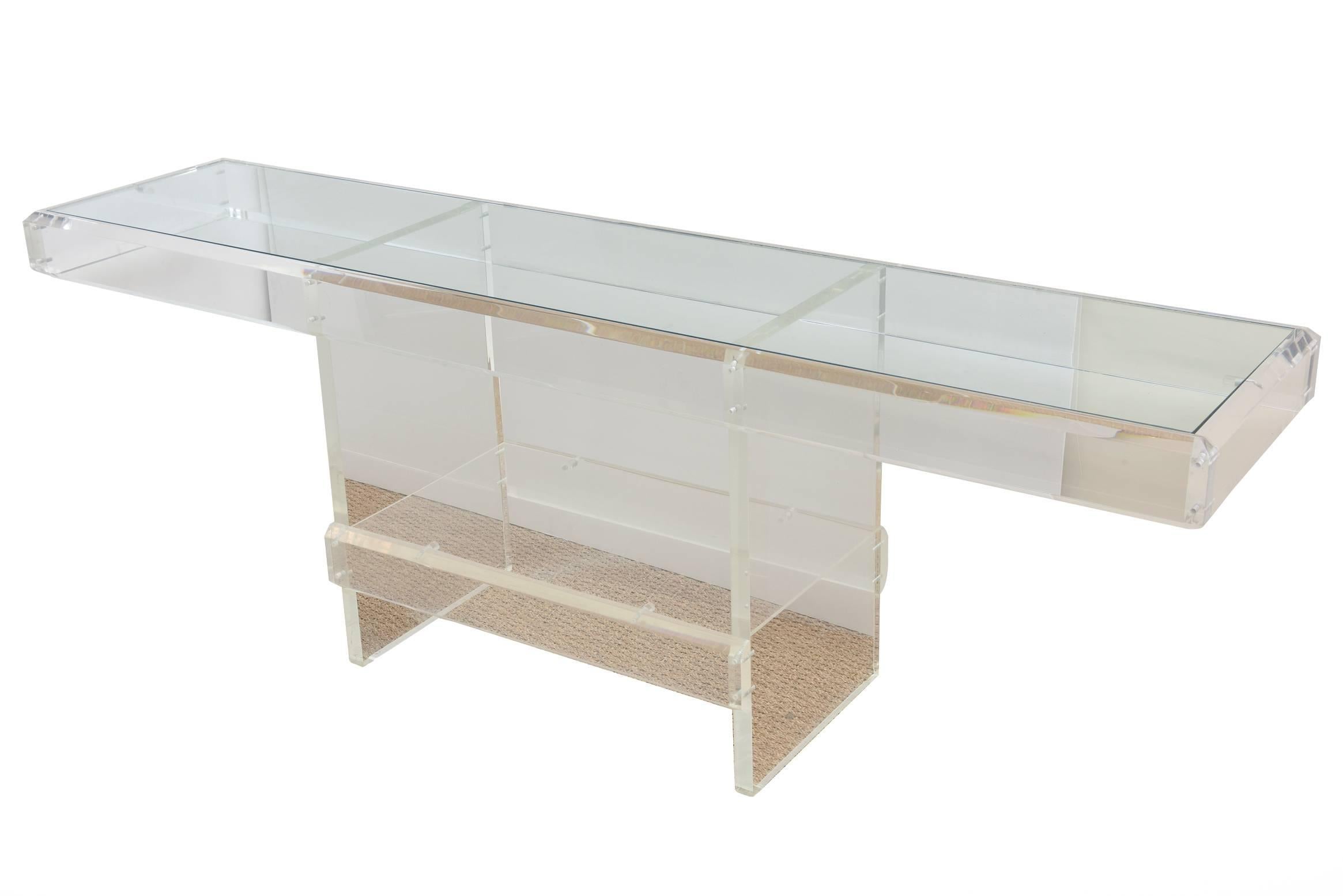 Signed Italian Lucite Vintage Console with Two Pull-Out Benches /HOLIDAY SALE In Good Condition In North Miami, FL