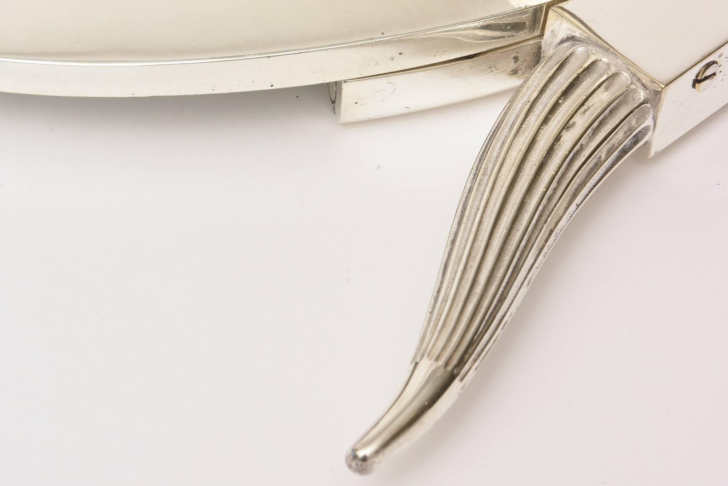 Émile Ruhlmann Art Deco Silver Plate over Bronze Antelope Vanity or Table Mirror 4