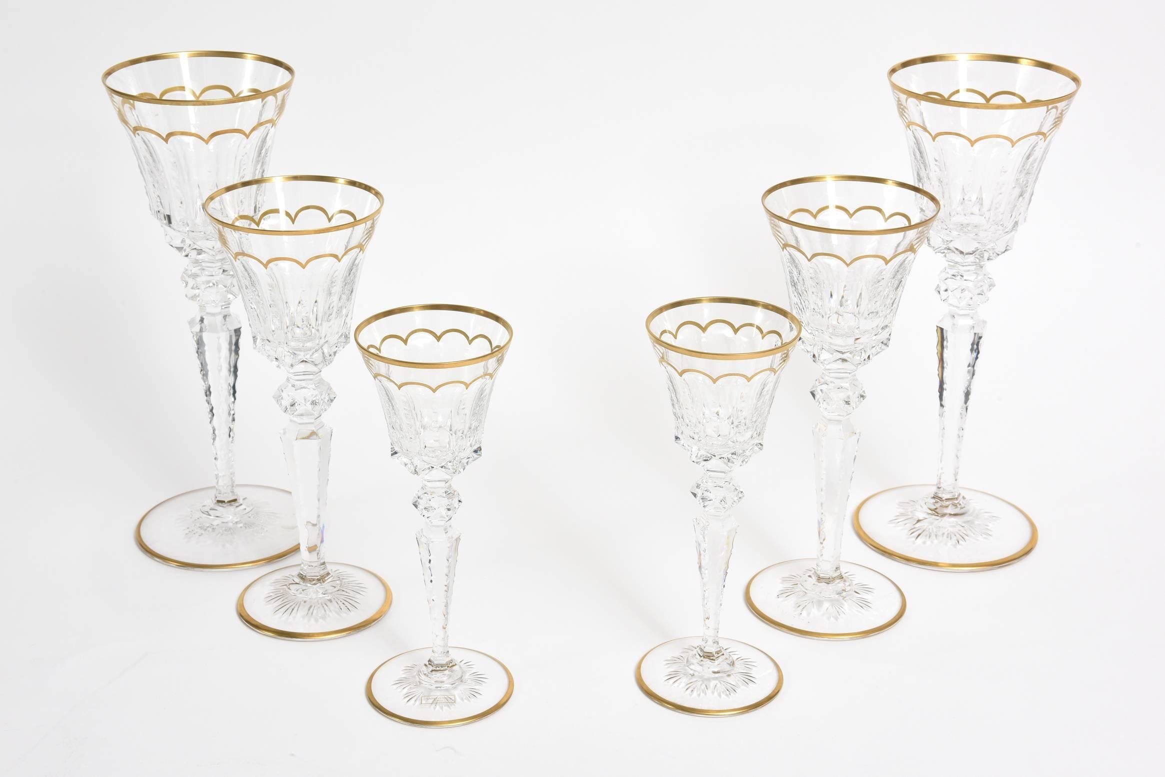 This gorgeous set of three different sizes of this ultra-fine crystal St. Louis stemware You Y Yo is for two. Romantic in purpose, opulence in setting, ultra-fine in class. Hence the name for two. It is from the 