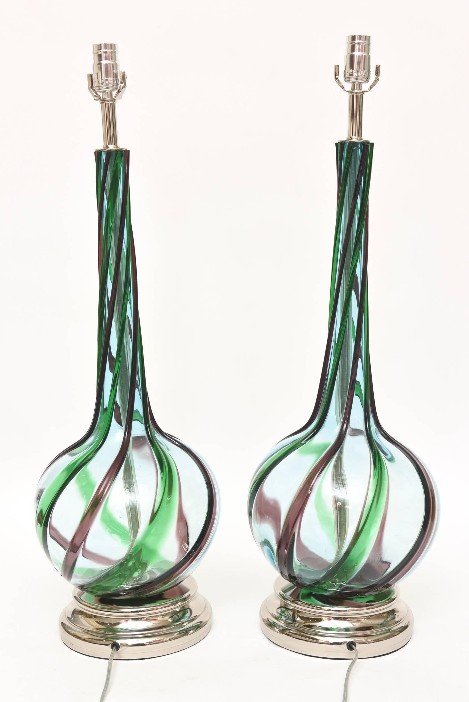 Murano Seguso Glass Lamps Pair of Vintage 1