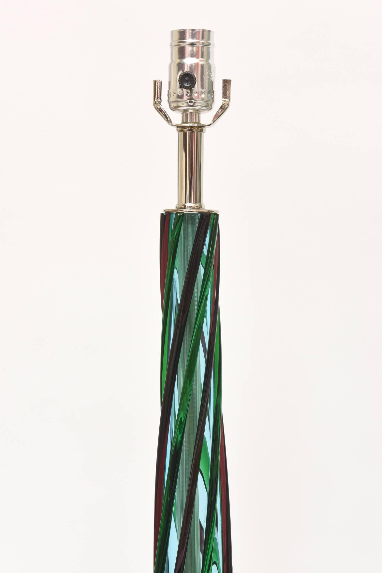 Mid-Century Modern Murano Seguso Glass Lamps Pair of Vintage