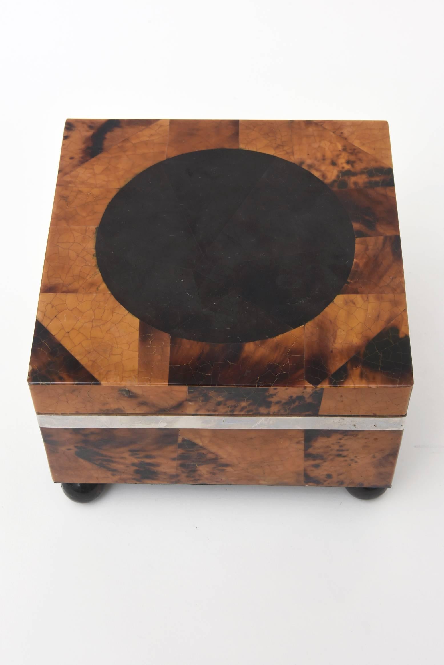 Modern Maitland-Smith Tessilated Tortoise Square Shell Hinged Box