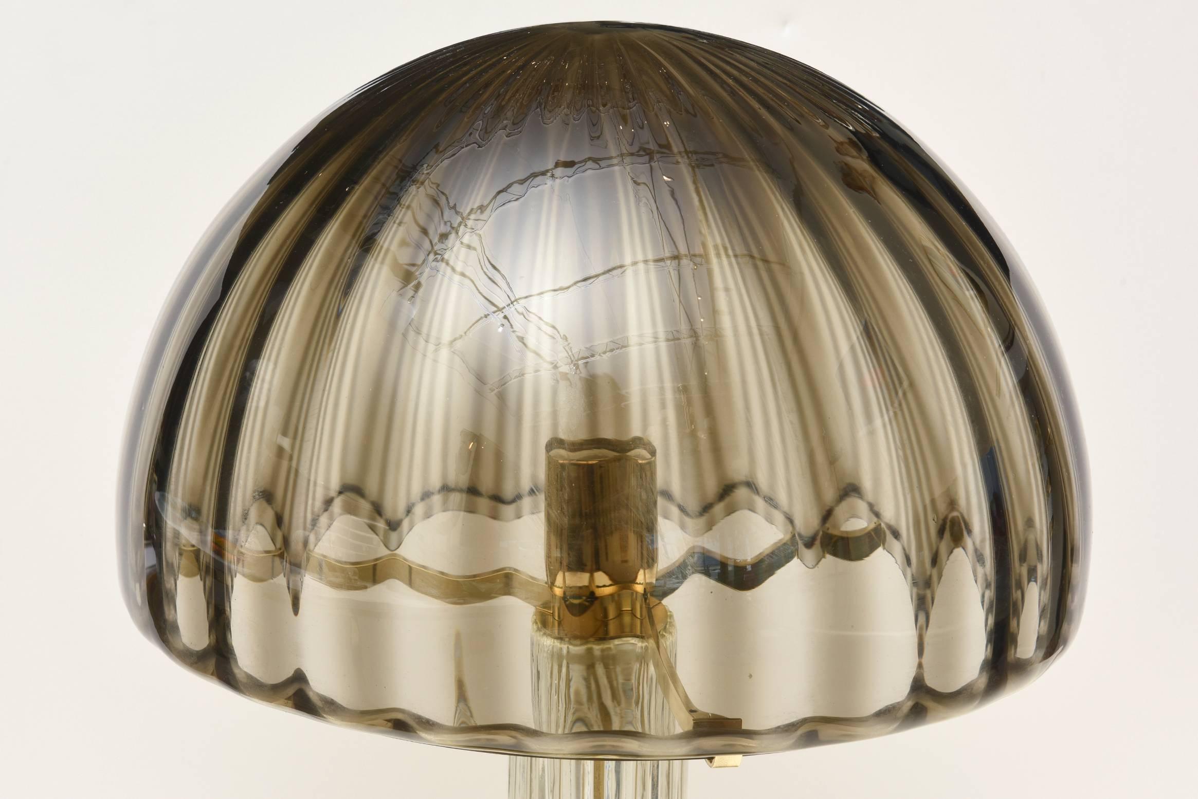 Italian Vistosi Murano Brass and Glass Dome Table or Desk Lamp Vintage