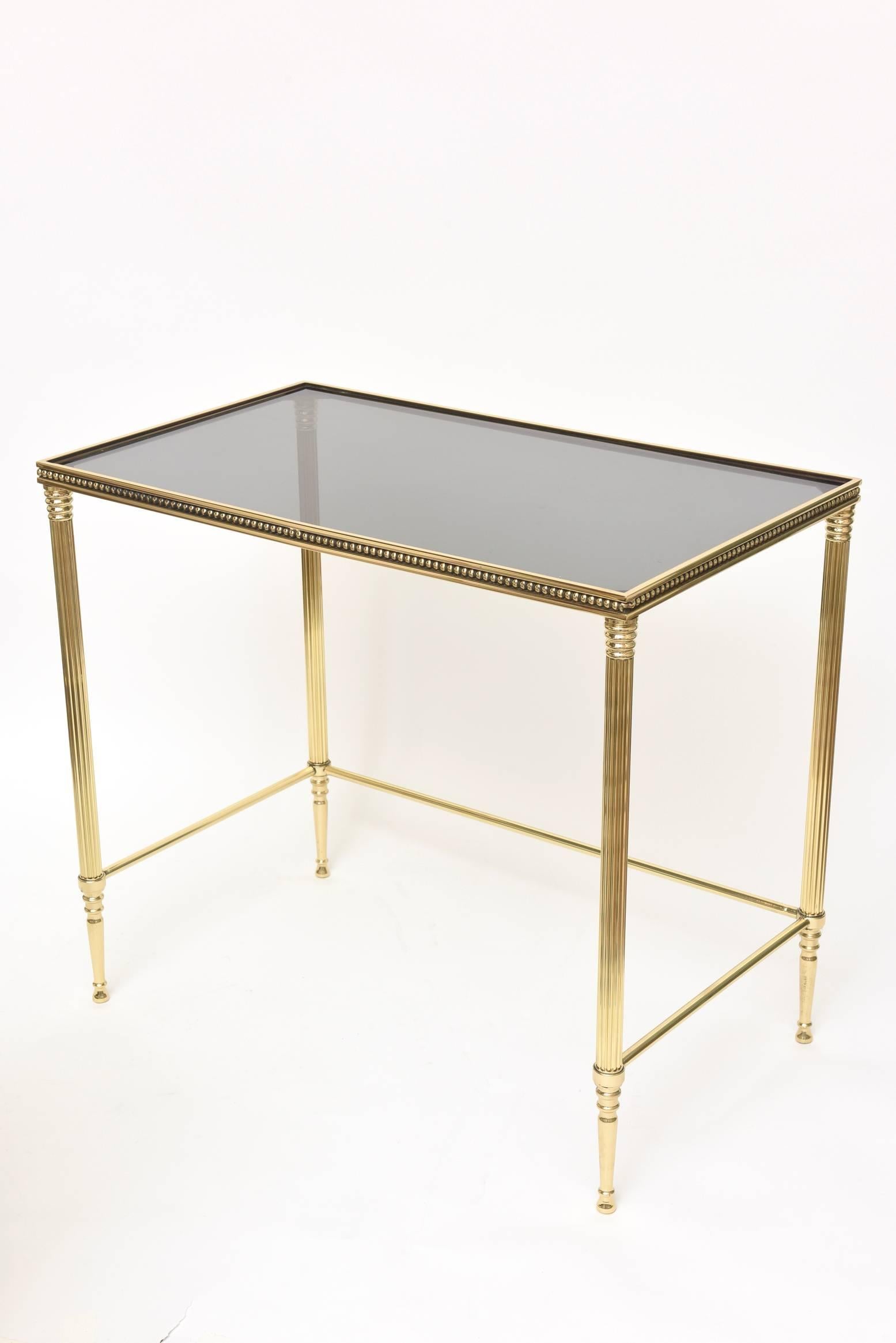 Set of Three Mid-Century Italian Polished Brass and Glass Nesting Tables /SALE 1
