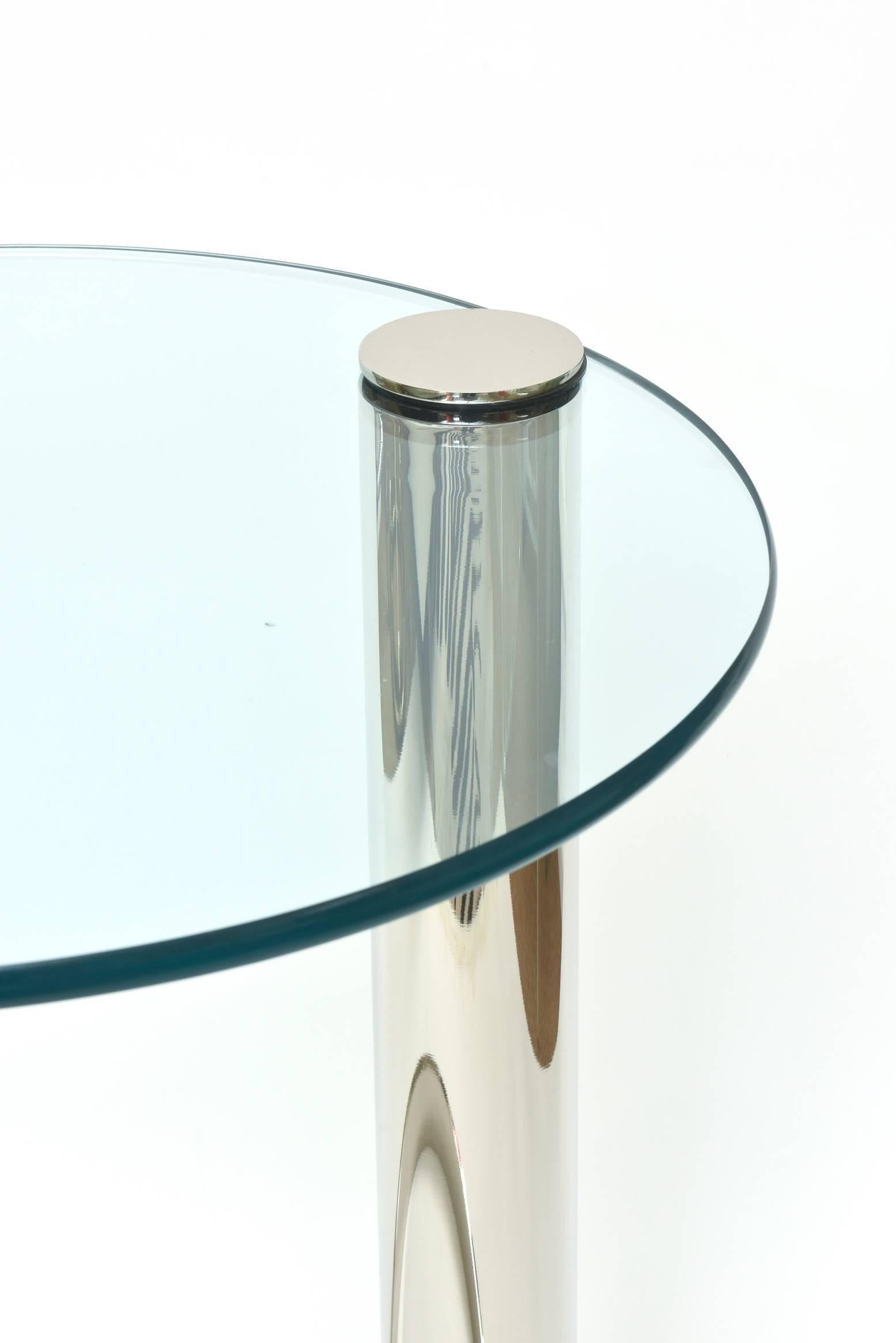 Italian Pace Modern Nickel Silver and Glass Round Sculptural Cantilver Side Table 