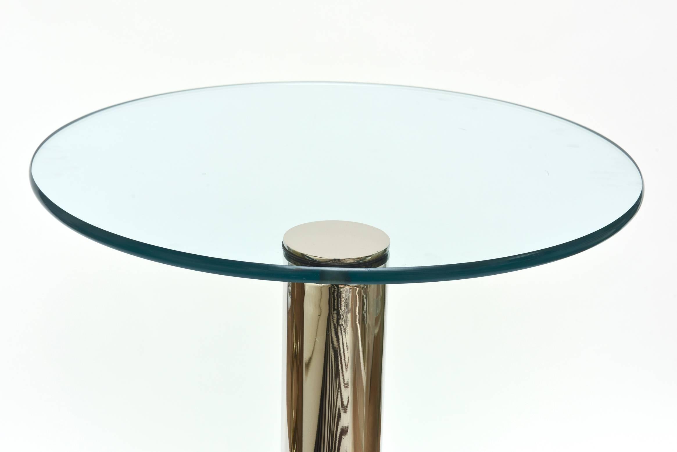 Pace Modern Nickel Silver and Glass Round Sculptural Cantilver Side Table  1