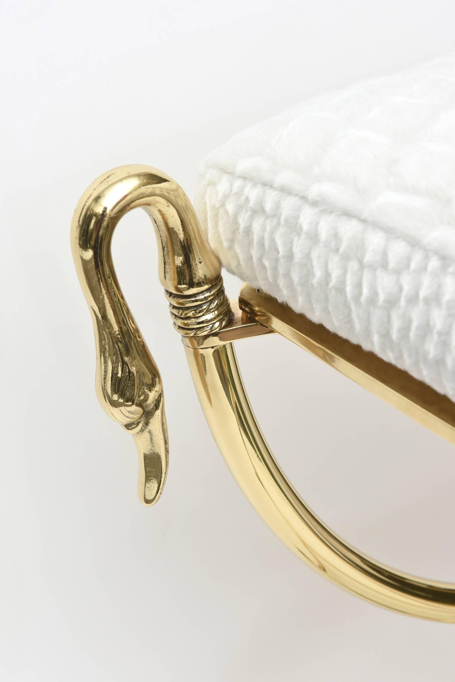European Italian Midcentury Maison Jansen Style Solid Brass and Upholstered Bench 