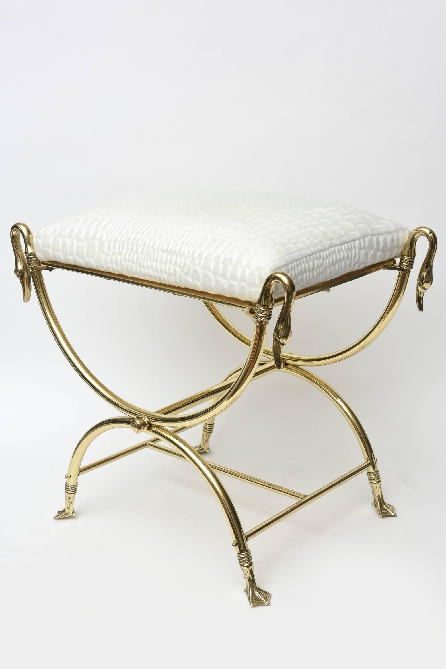 Mid-Century Modern Italian Midcentury Maison Jansen Style Solid Brass and Upholstered Bench 
