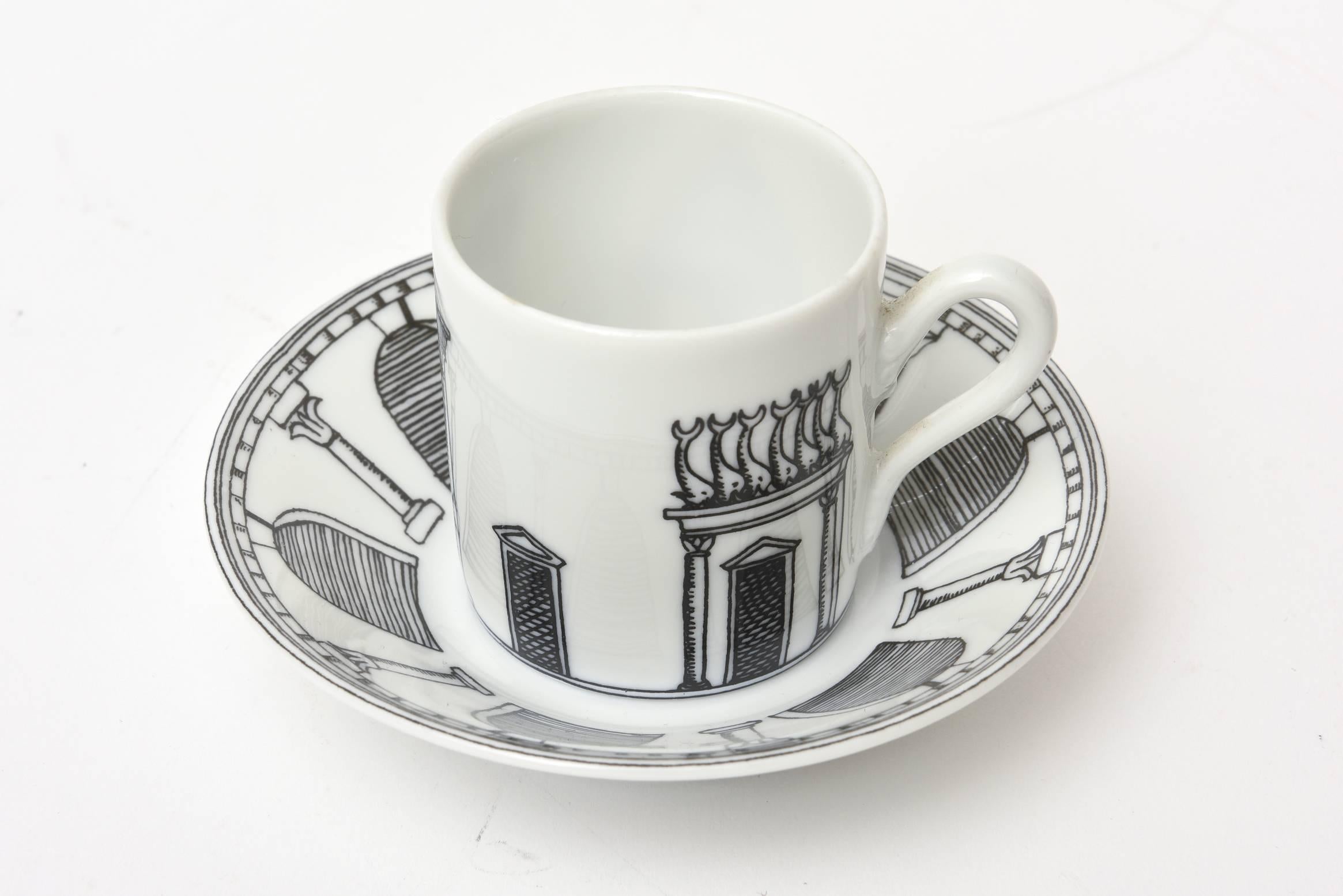 European Italian Piero Fornasetti Rare Porcelain Tea or Coffee Set Titled 