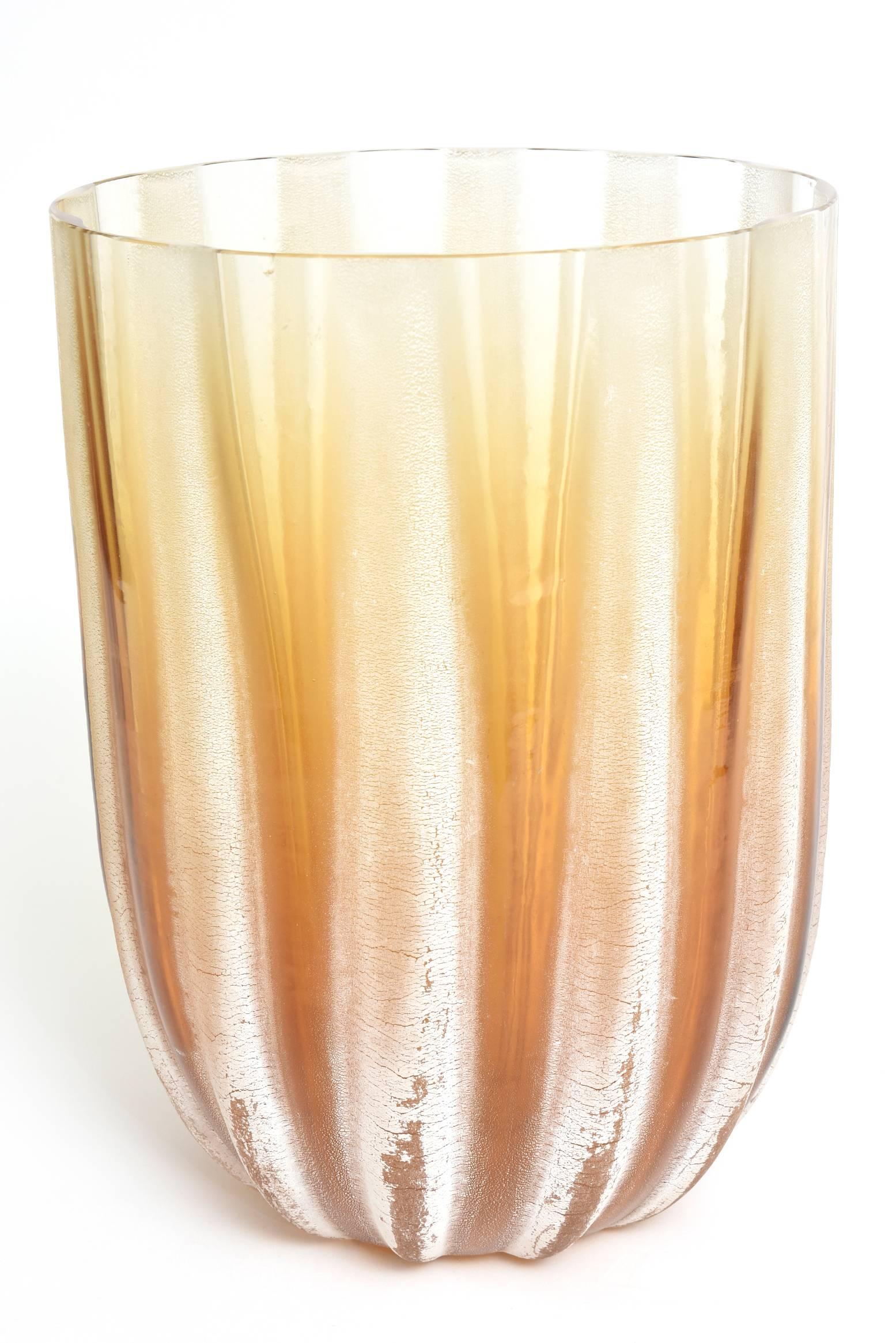 Mid-Century Modern Italian Murano Barbini Acid Etched Monumental Glass Vase