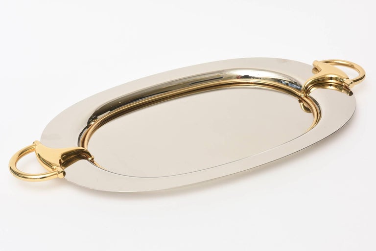 Gucci Horse Bit Oval Tray with Handles Barware Vintage For Sale at 1stdibs