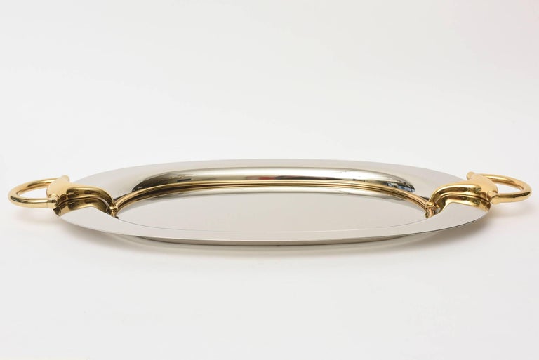 Gucci Horse Bit Oval Tray with Handles Barware Vintage For Sale at 1stdibs