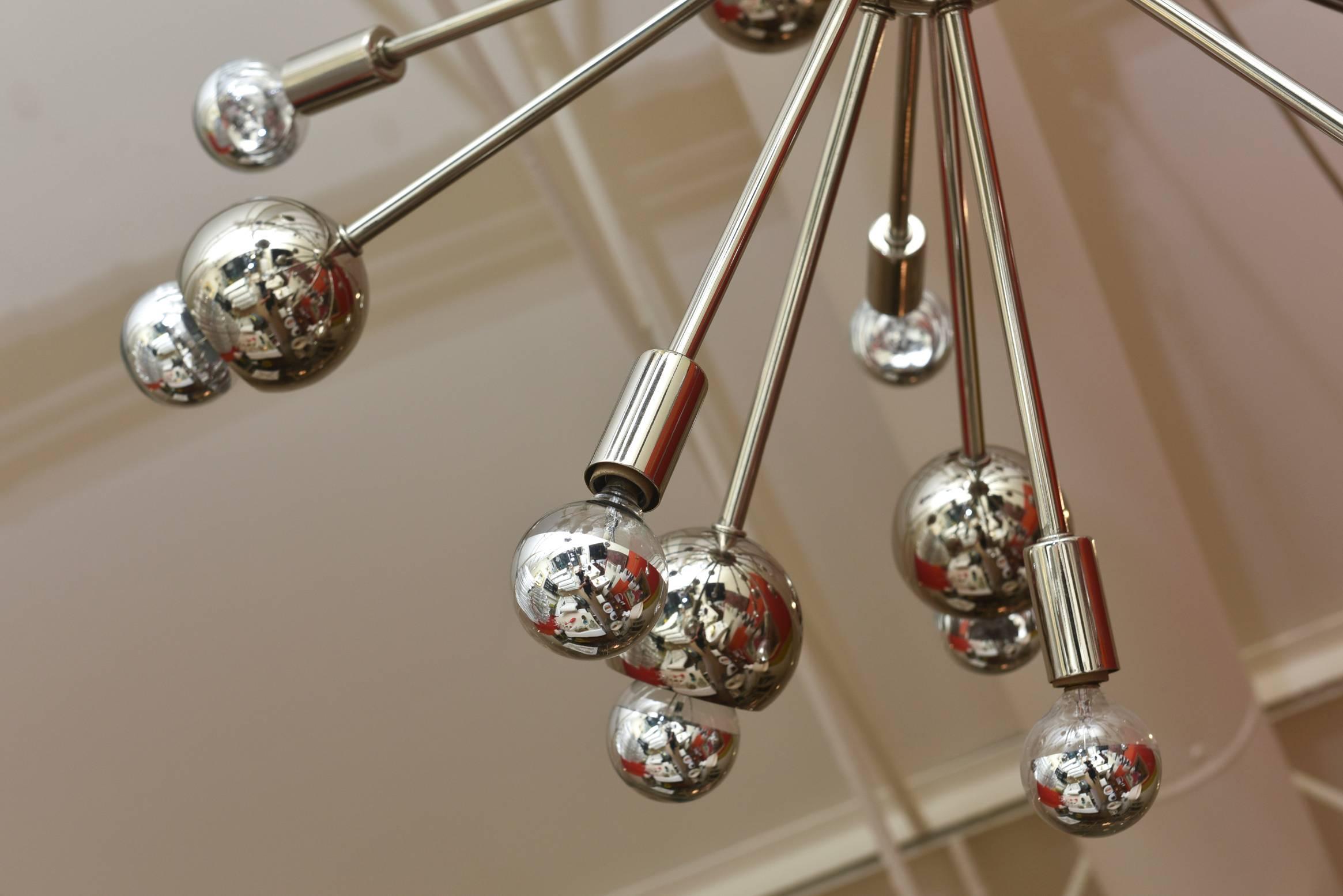 Nickel Silver 24 Bulb Sputnik Vintage Chandelier In Excellent Condition In North Miami, FL